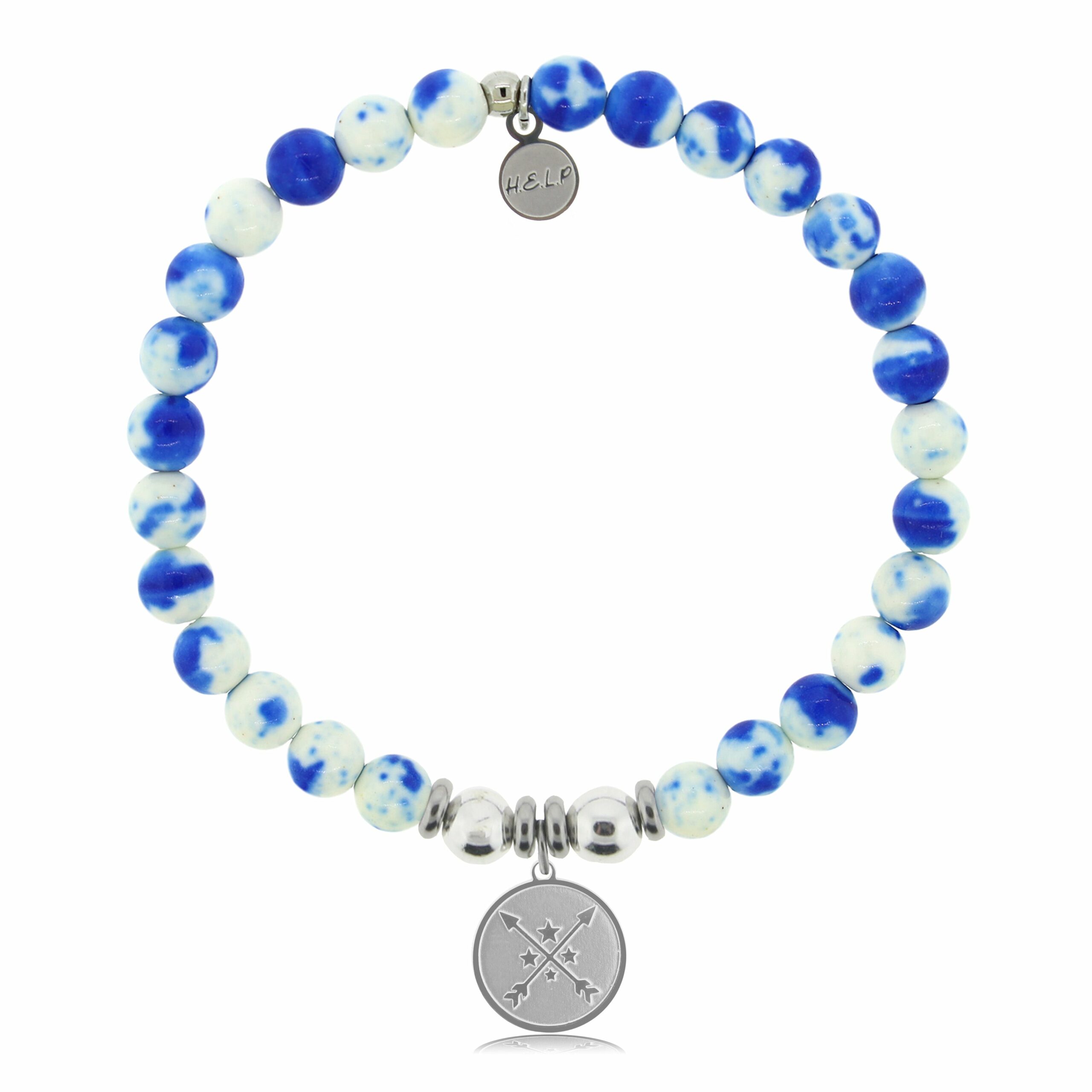 Friendship Arrows Charm with Blue and White Jade Charity Bracelet