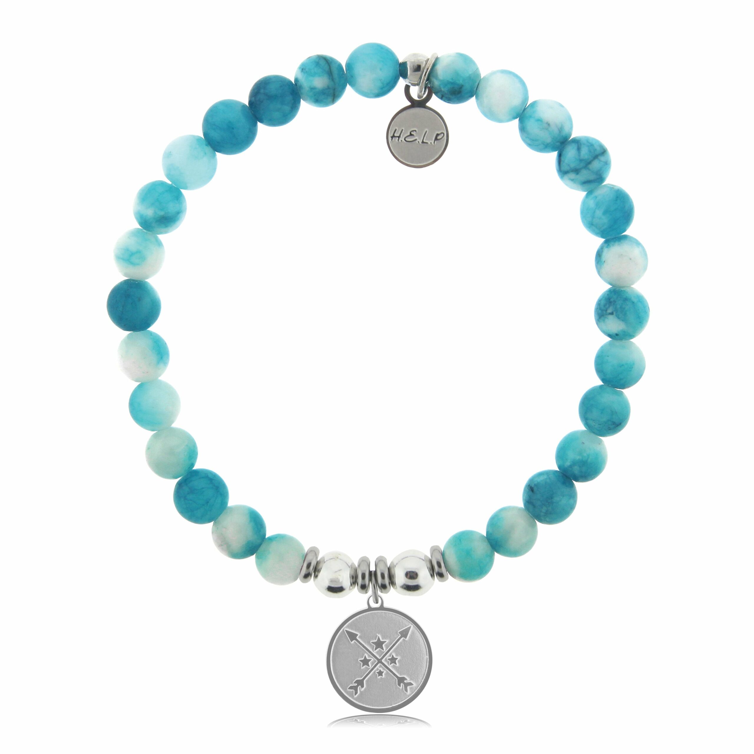 Friendship Arrows Charm with Cloud Blue Agate Beads Charity Bracelet