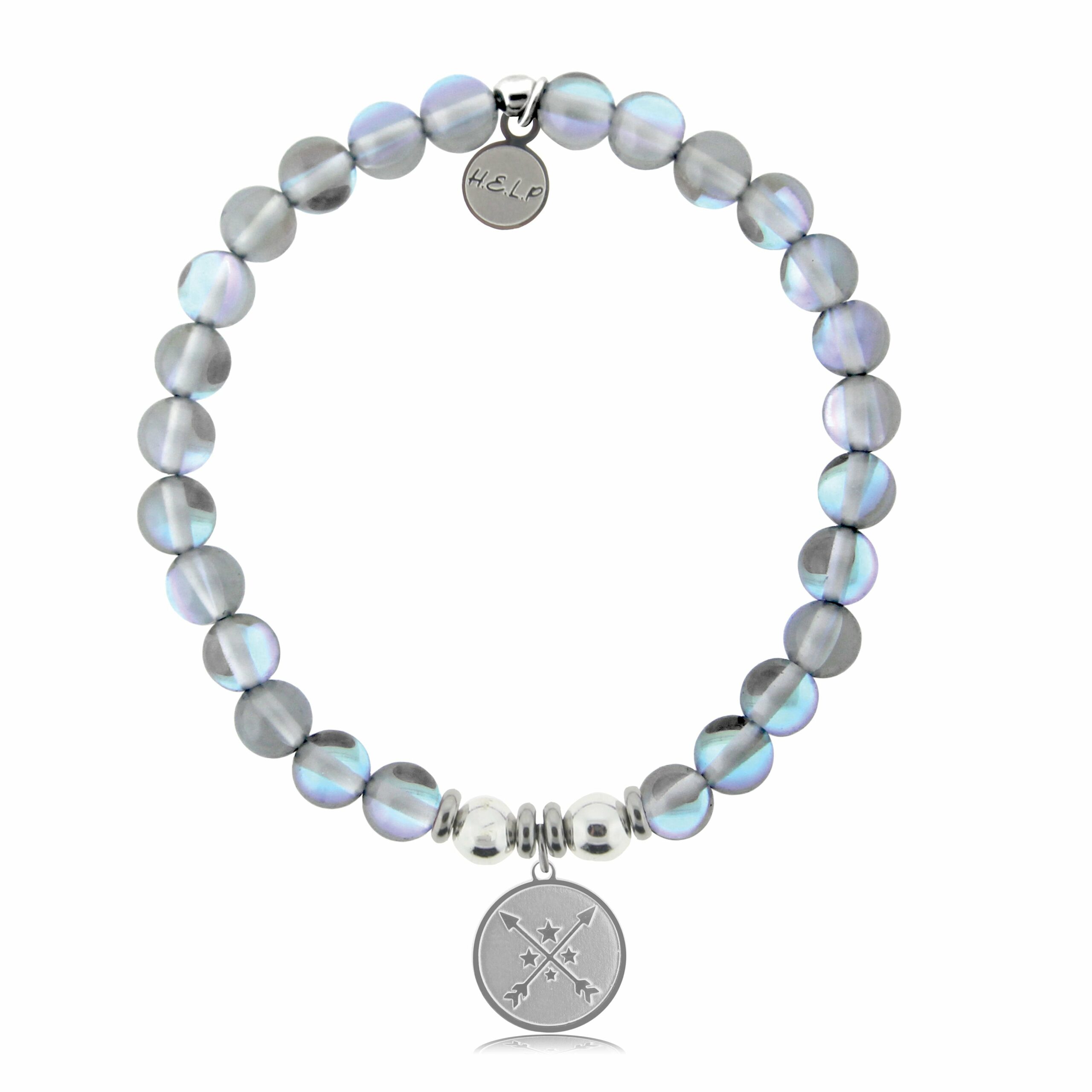 Friendship Arrows Charm with Grey Opalescent Beads Charity Bracelet