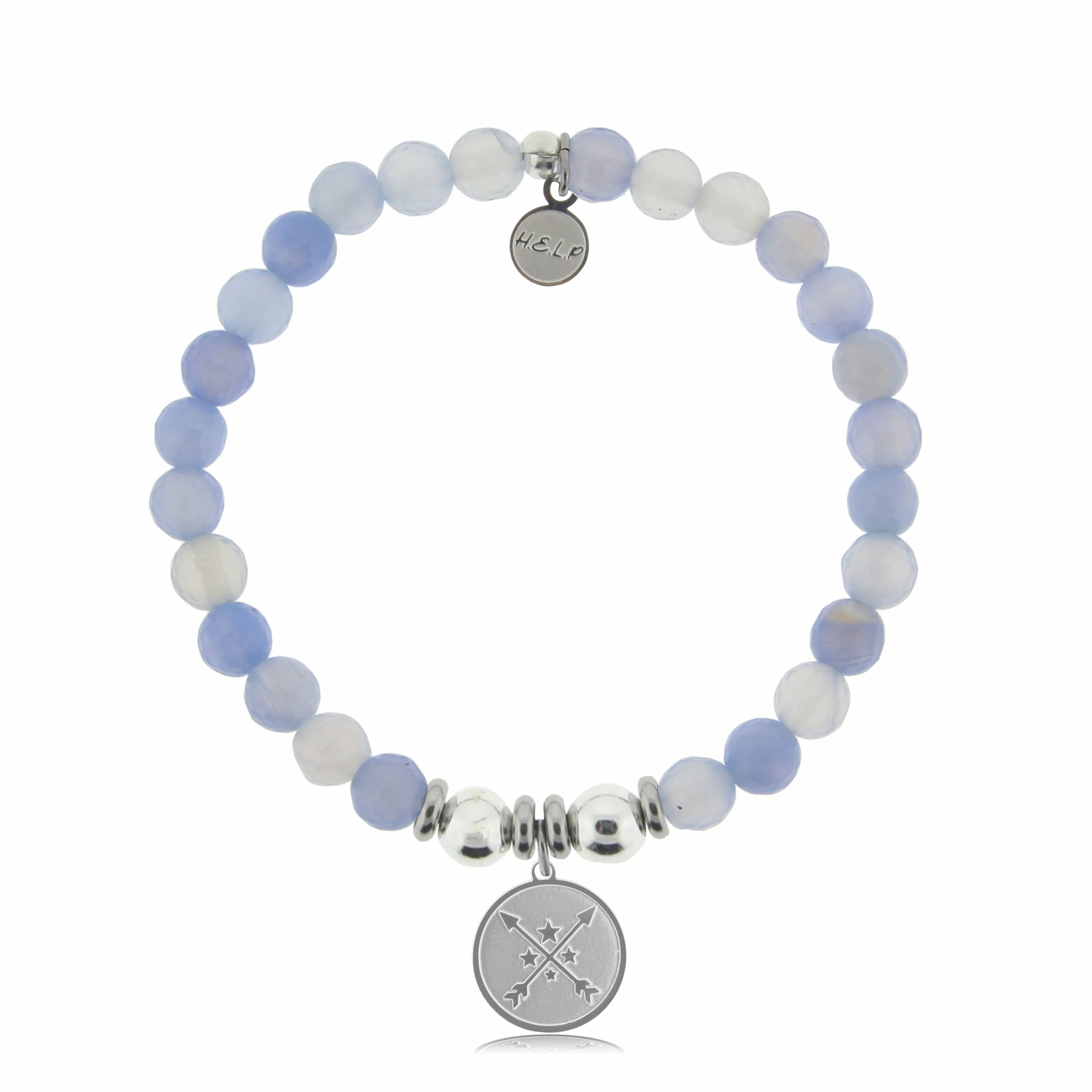 Friendship Arrows Charm with Sky Blue Agate Beads Charity Bracelet