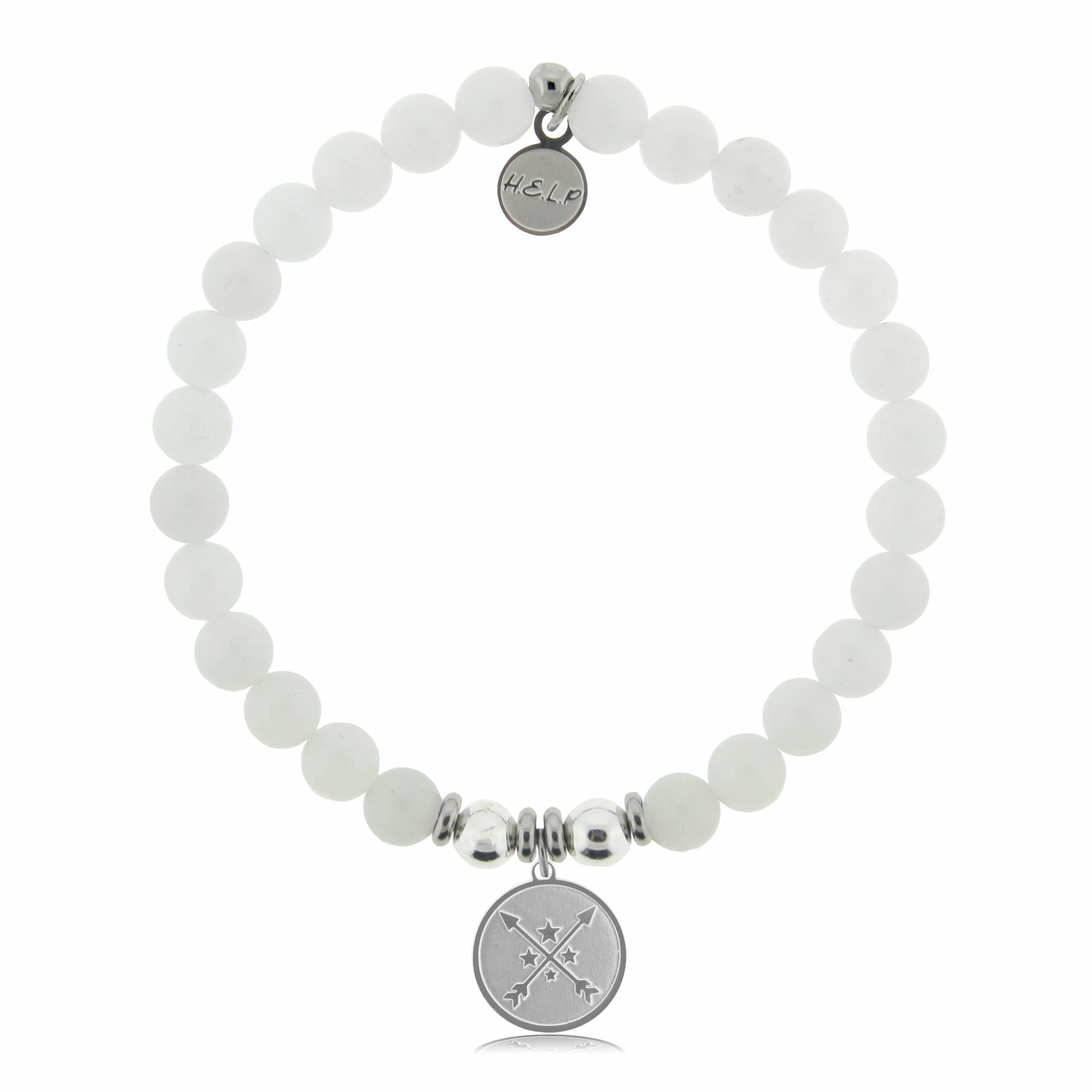 Friendship Arrows Charm with White Jade Beads Charity Bracelet