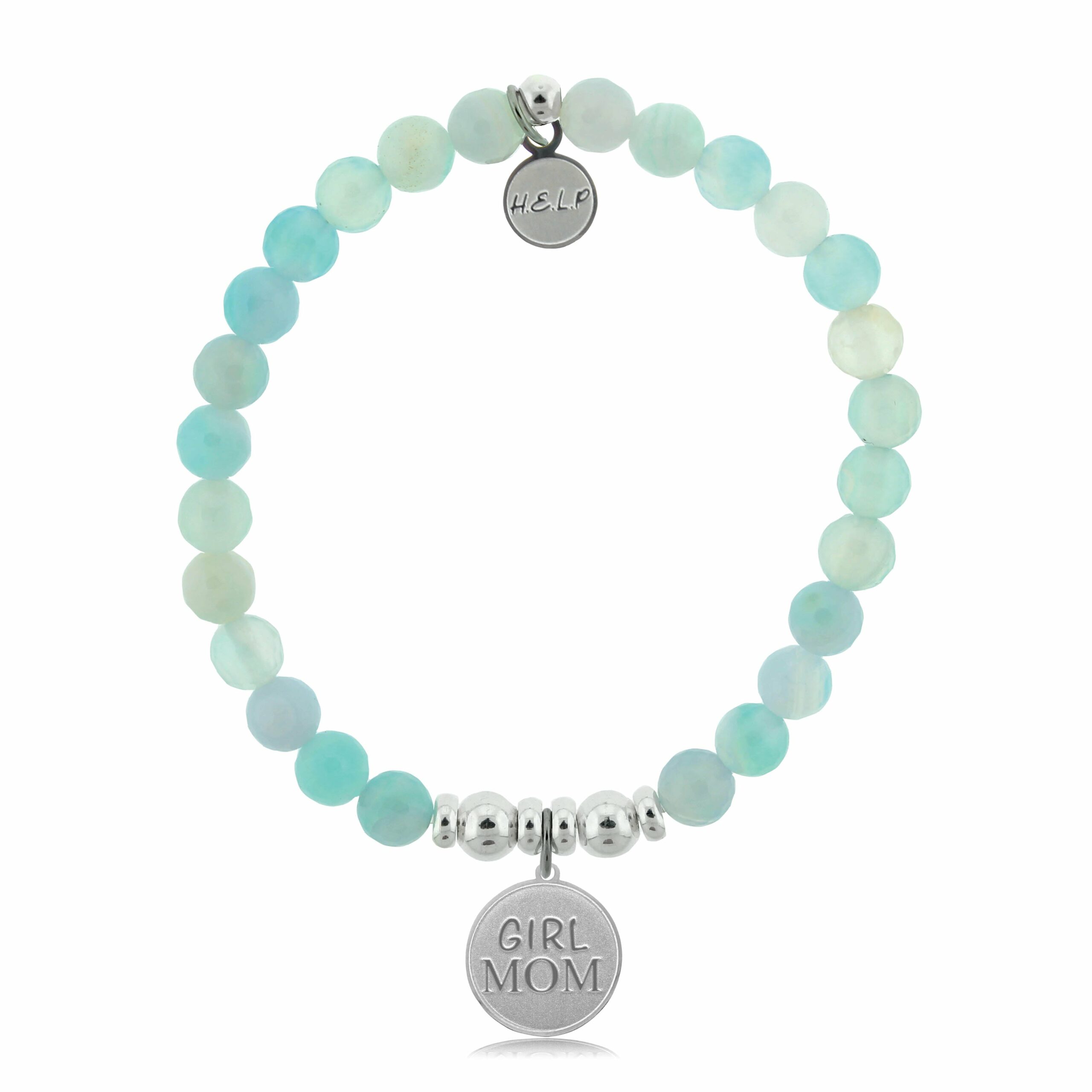 Girl Mom Charm with Light Blue Agate Charity Bracelet