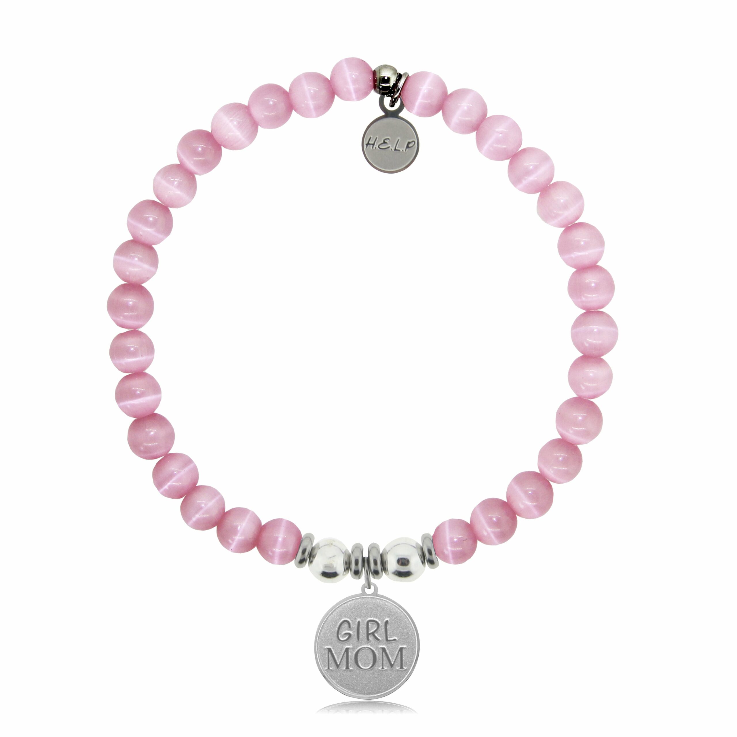 Girl Mom Charm with Pink Cats Eye Charity Bracelet