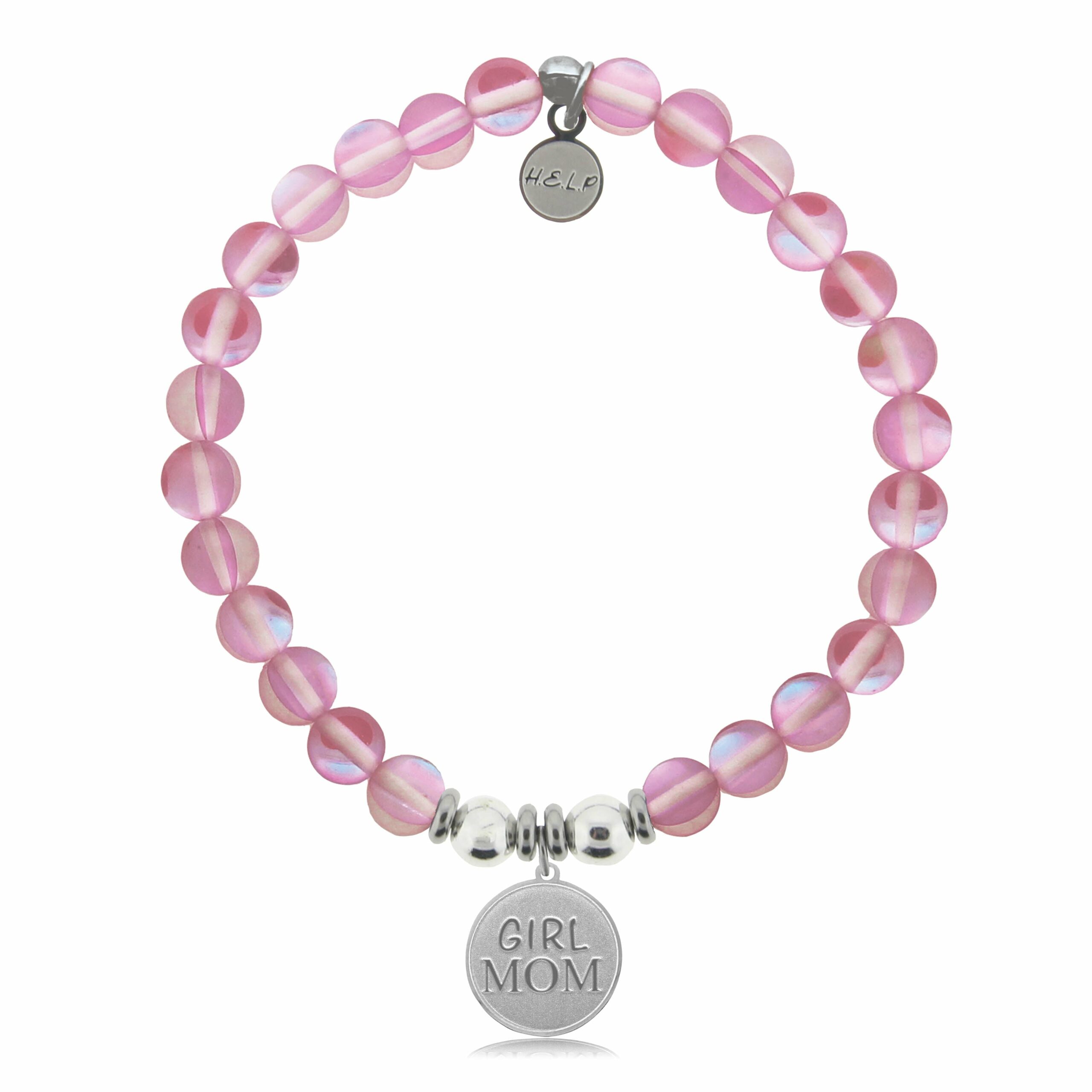 Girl Mom Charm with Pink Opalescent Charity Bracelet