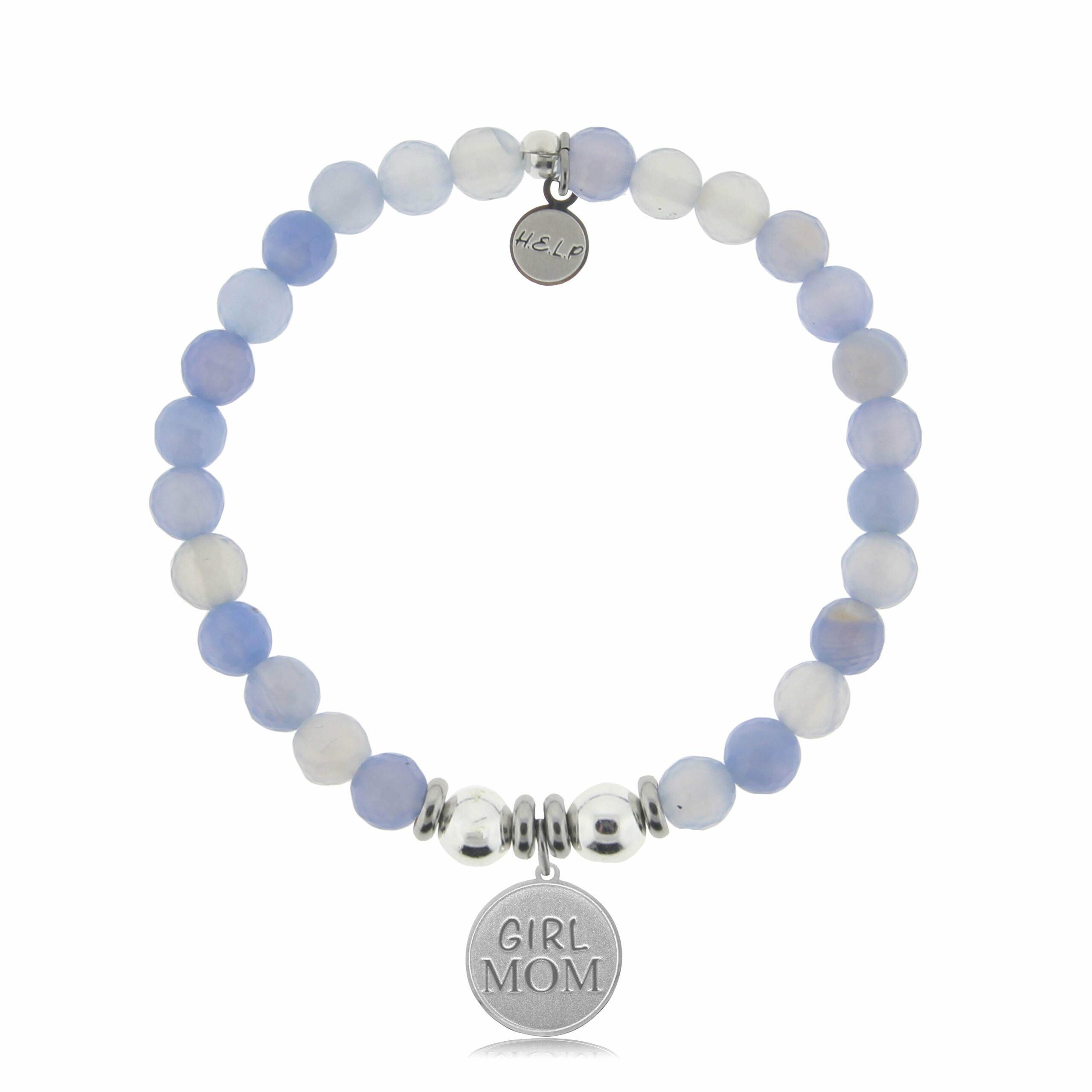 Girl Mom Charm with Sky Blue Agate Charity Bracelet