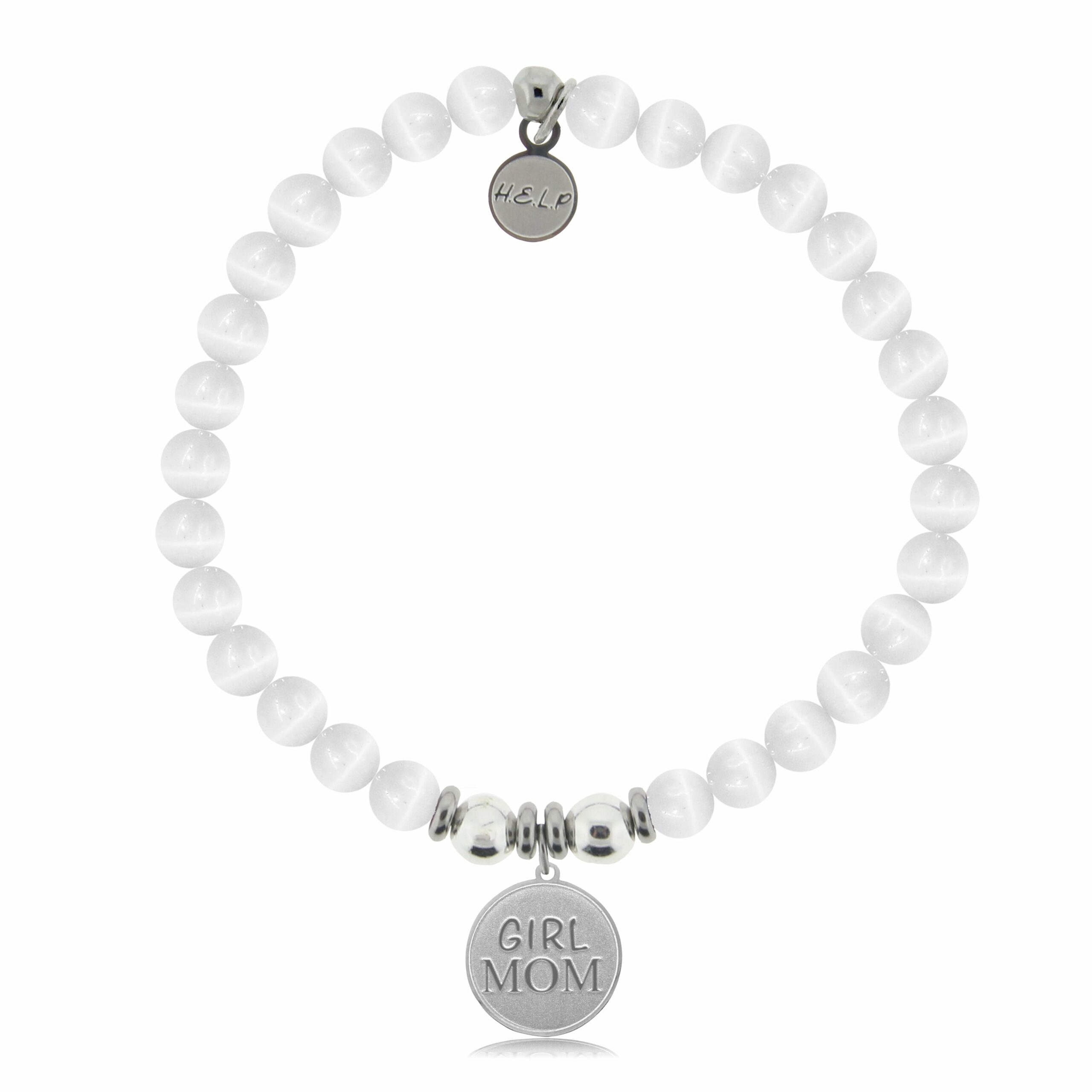 Girl Mom Charm with White Cats Eye Charity Bracelet