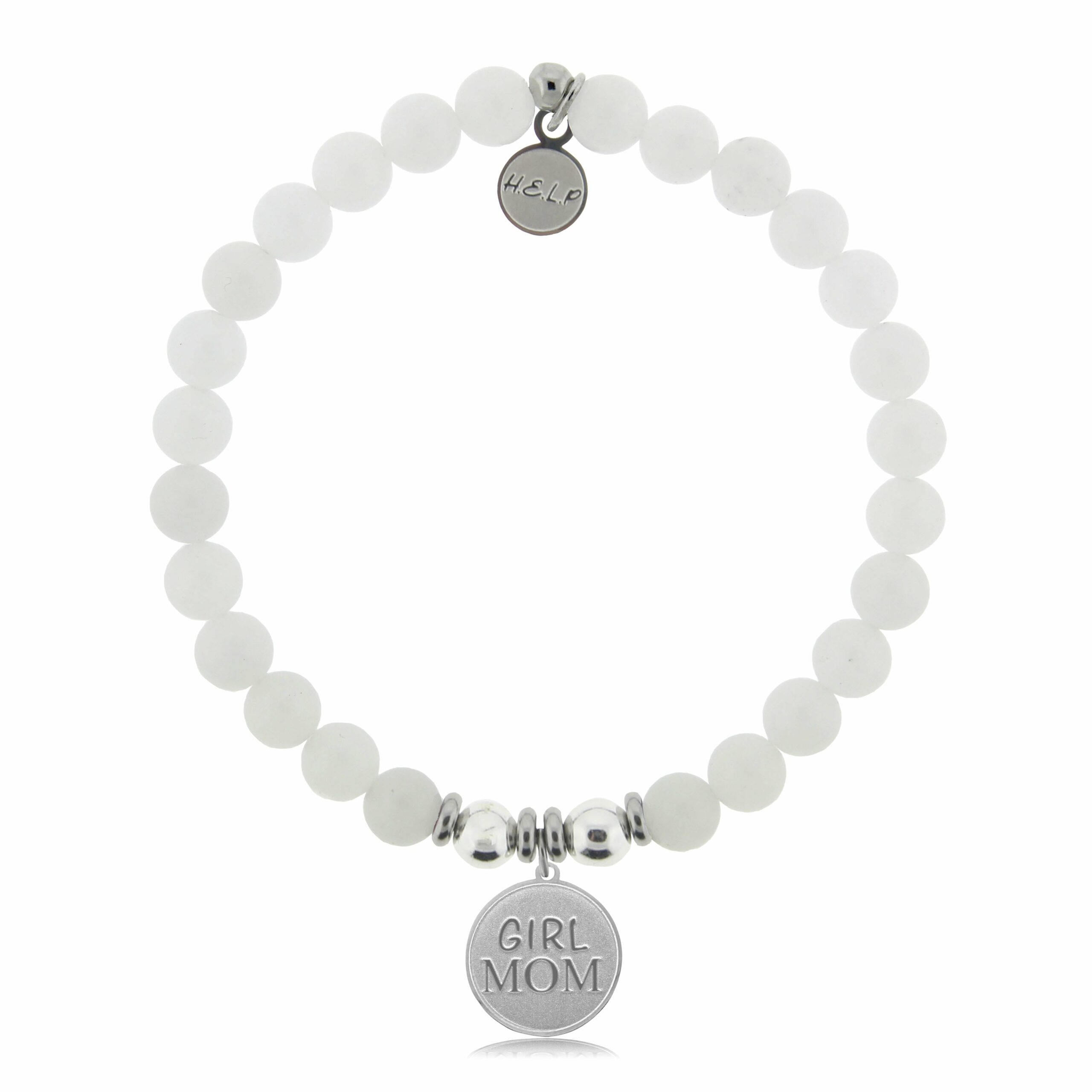 Girl Mom Charm with White Jade Charity Bracelet