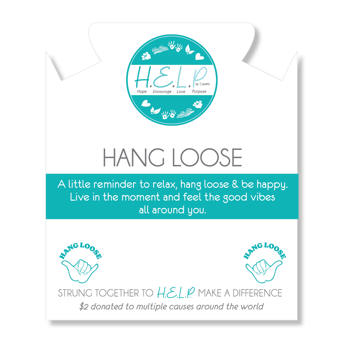 Hang Loose Charm with Aqua Blue Seaglass Charity Bracelet