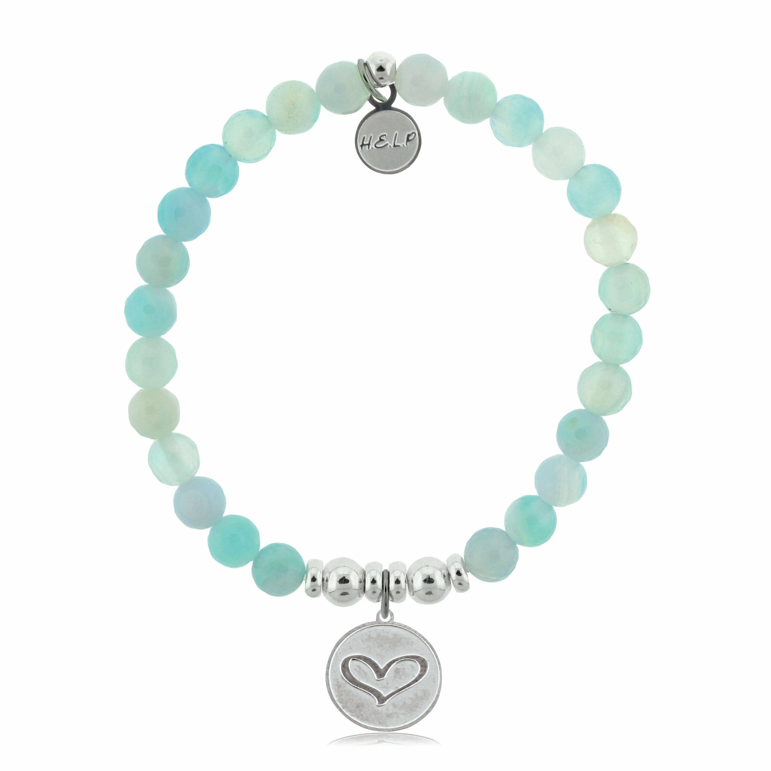 Heart Charm with Light Blue Agate Beads Charity Bracelet