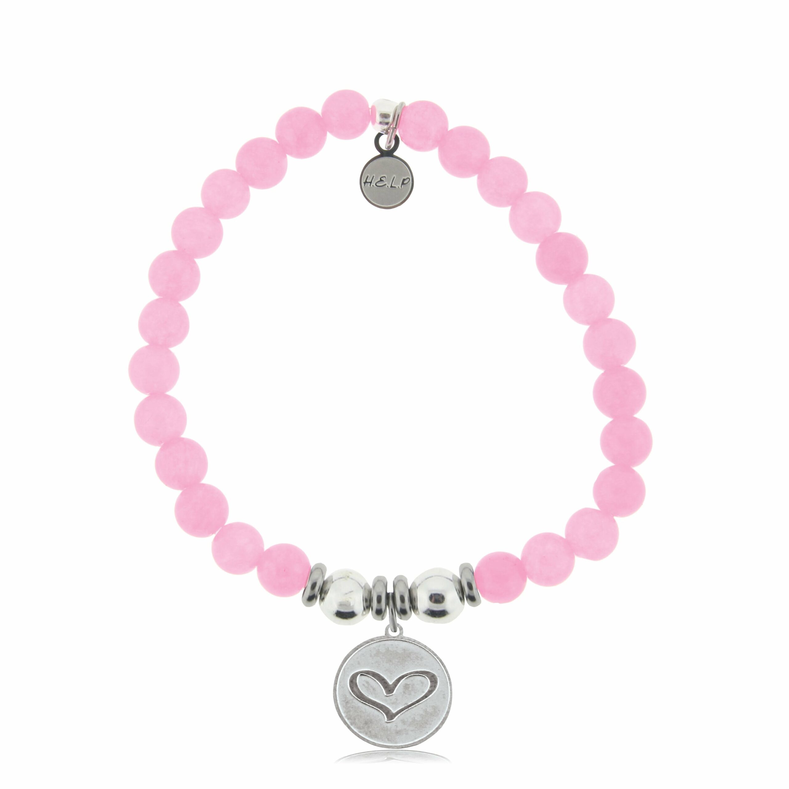 Heart Charm with Pink Agate Beads Charity Bracelet