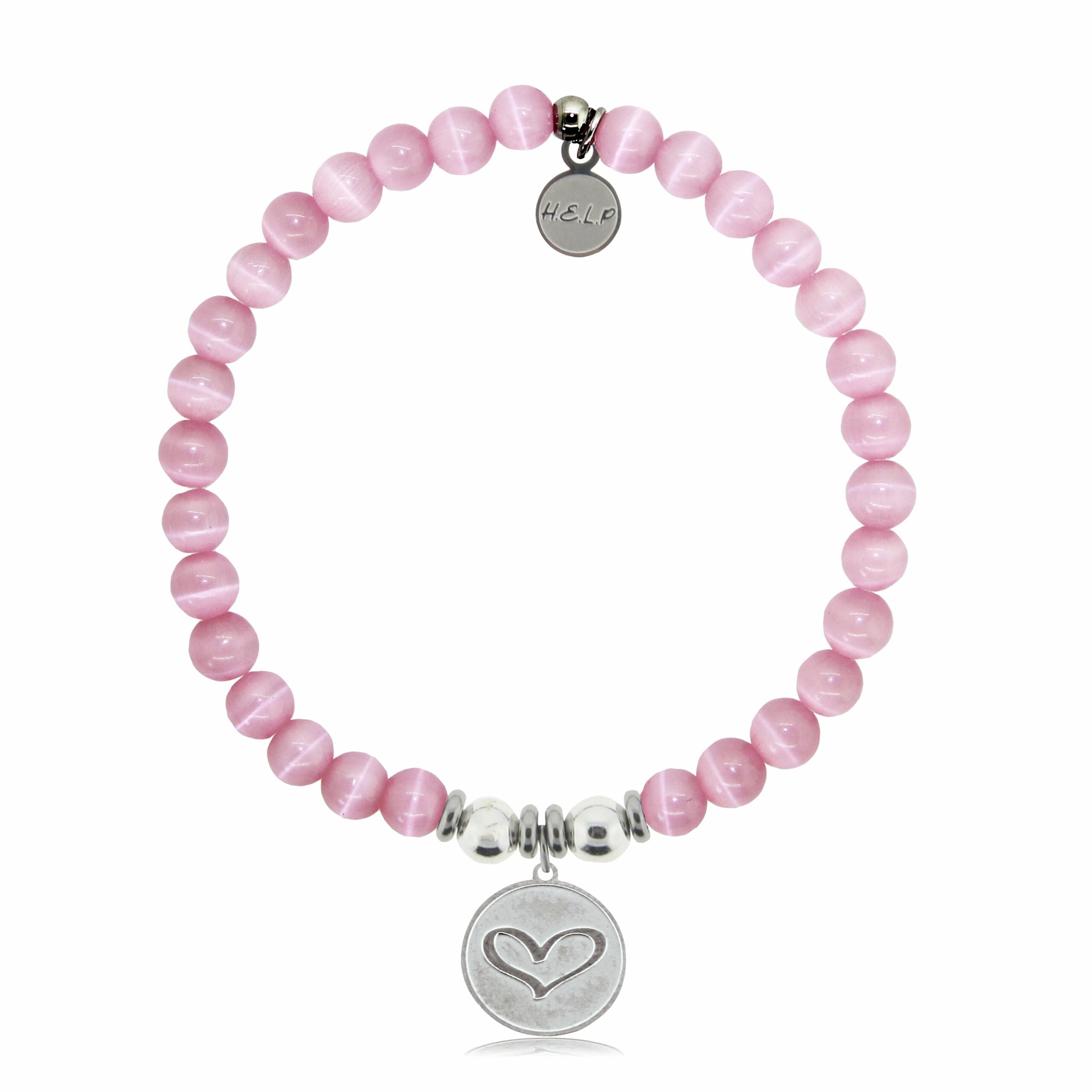 Heart Charm with Pink Cats Eye Charity Bracelet