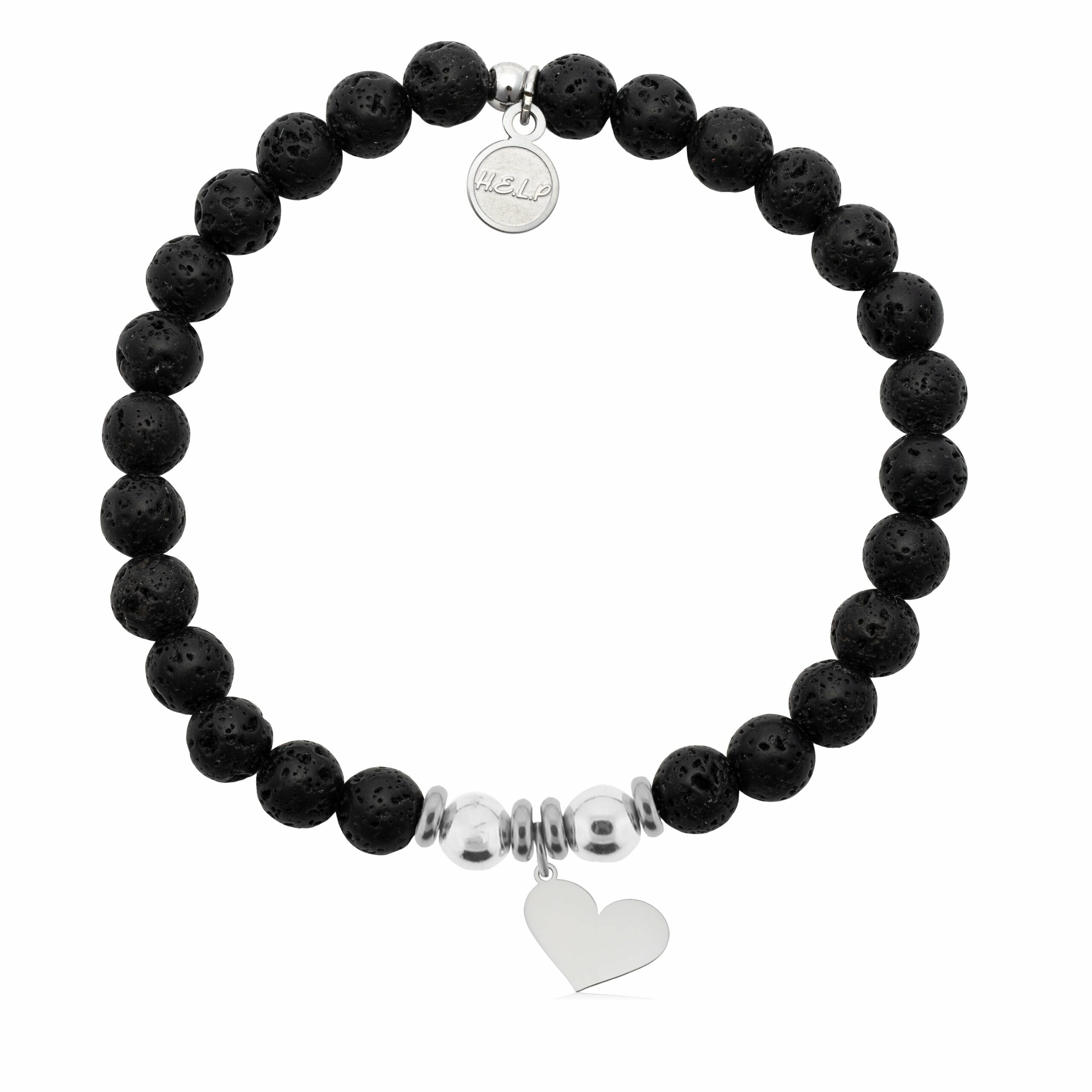 Heart Cutout Charm with Lava Rock Charity Bracelet