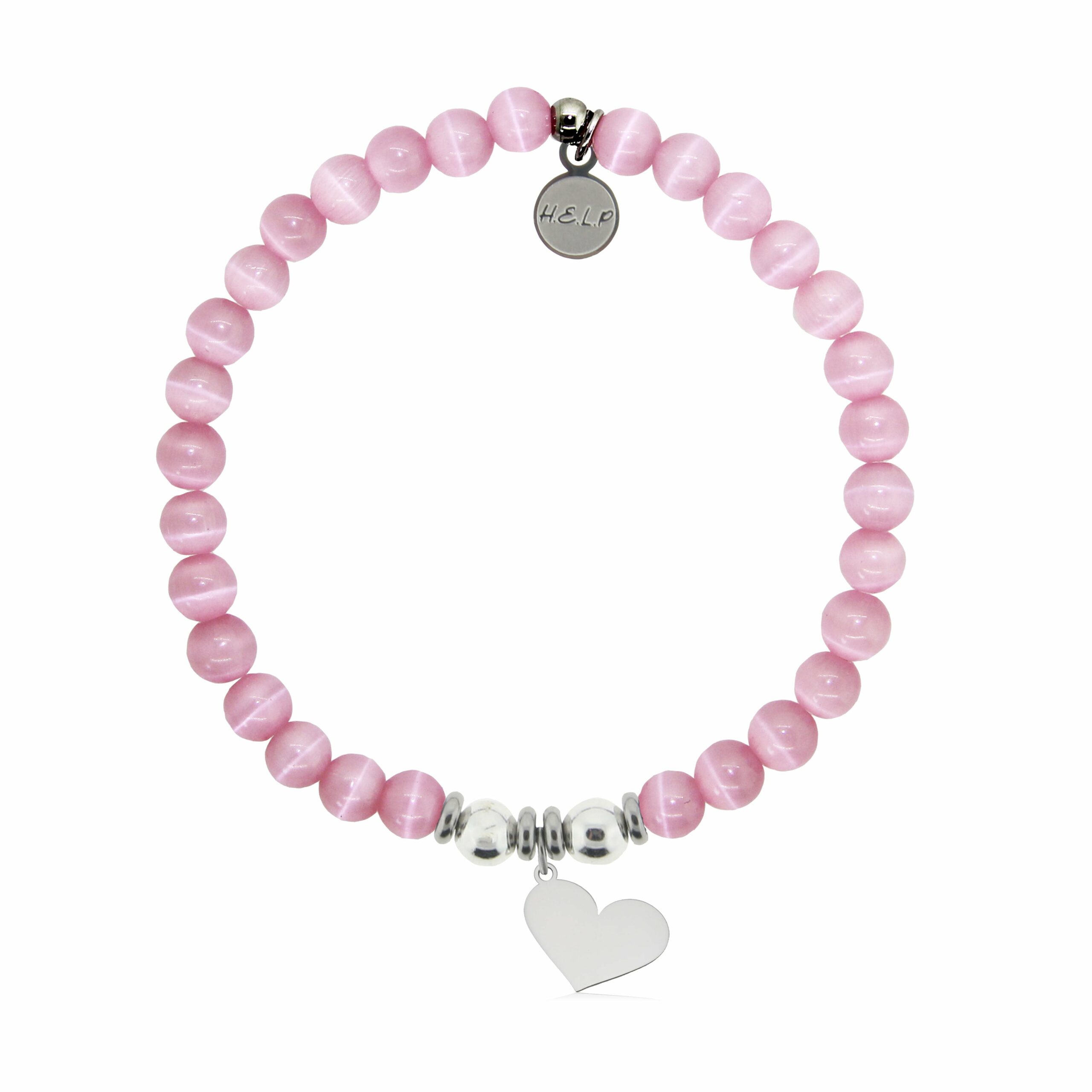 Heart Cutout Charm with Pink Cats Eye Charity Bracelet