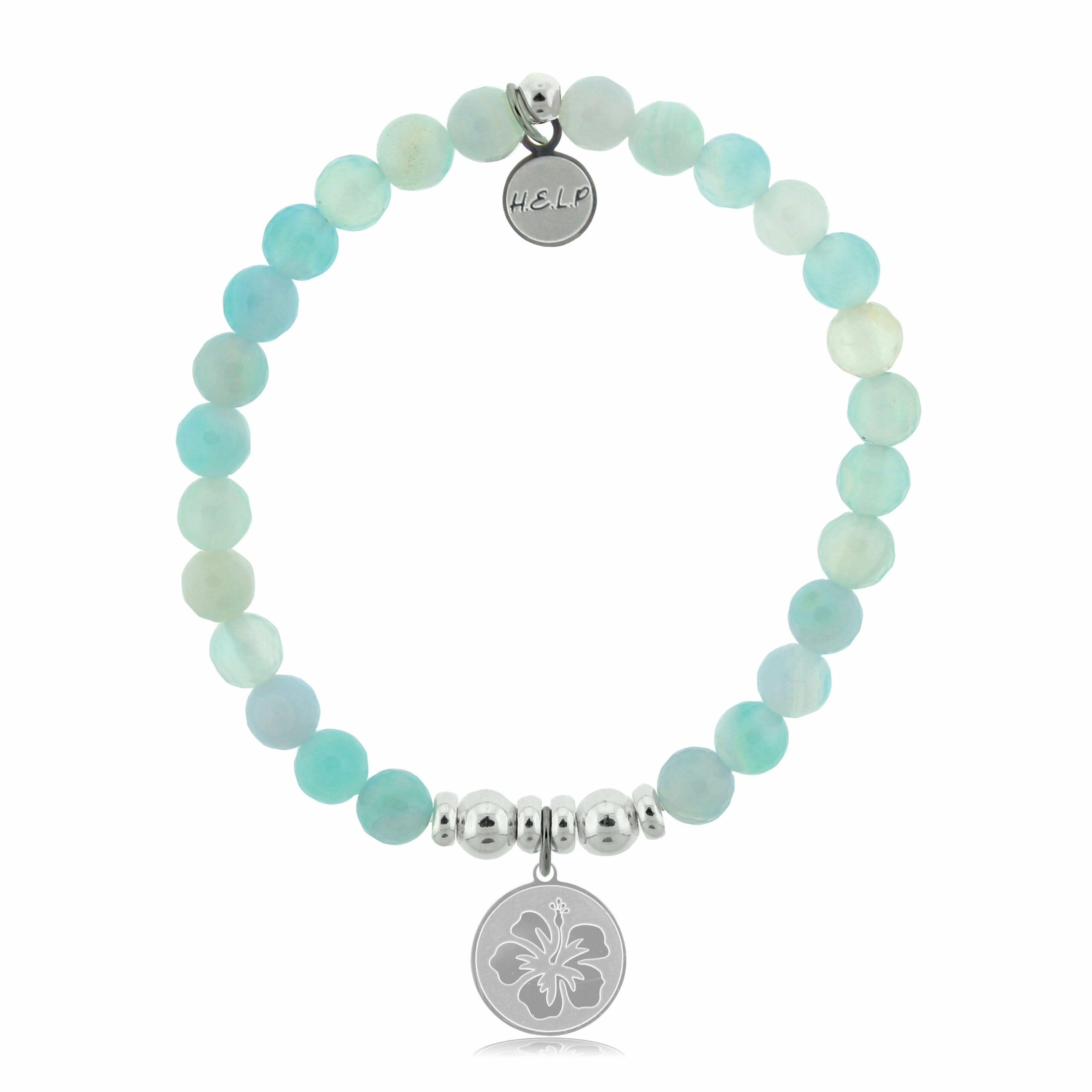 Hibiscus Charm with Light Blue Agate Beads Charity Bracelet