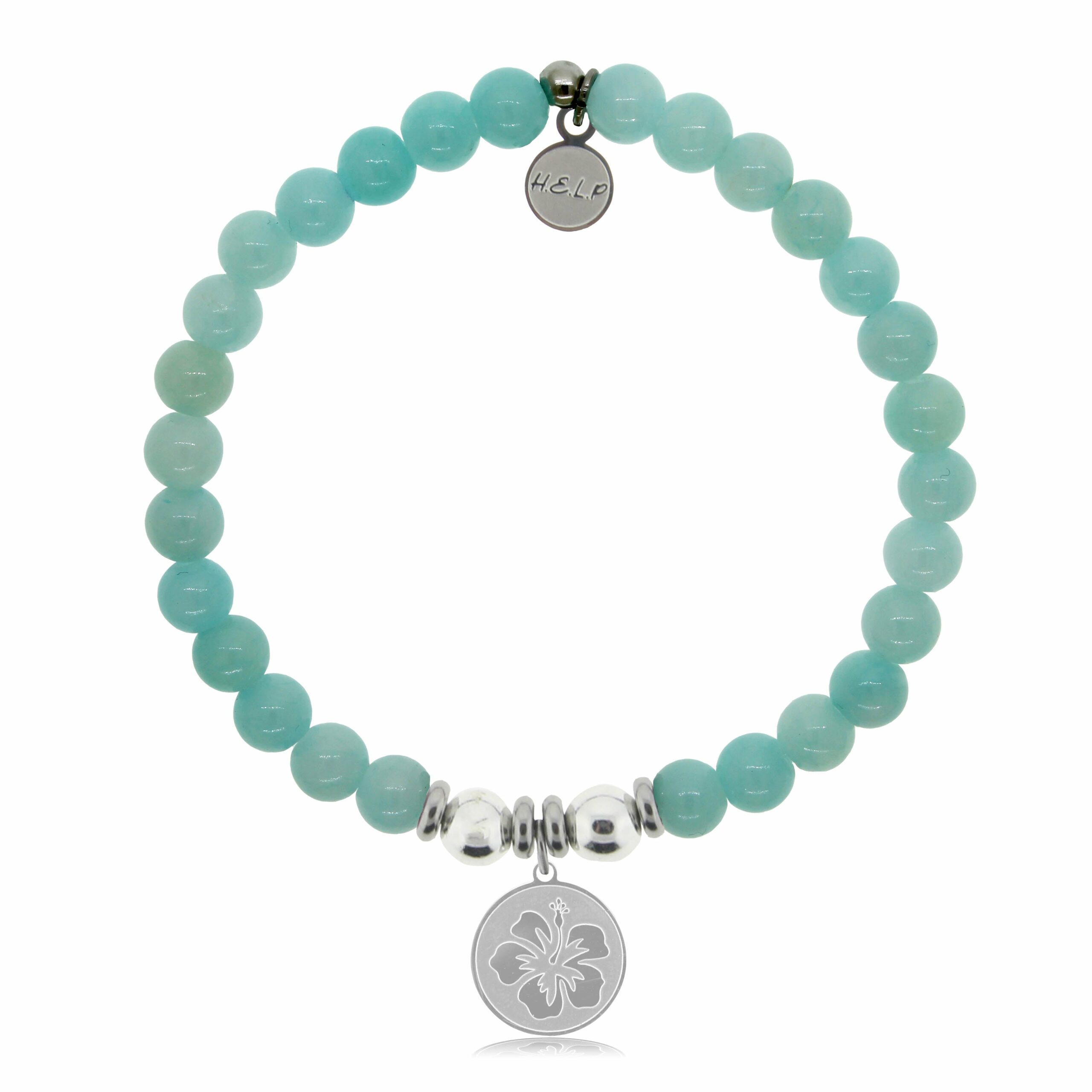 Hibiscus Charm with Baby Blue Quartz Beads Charity Bracelet