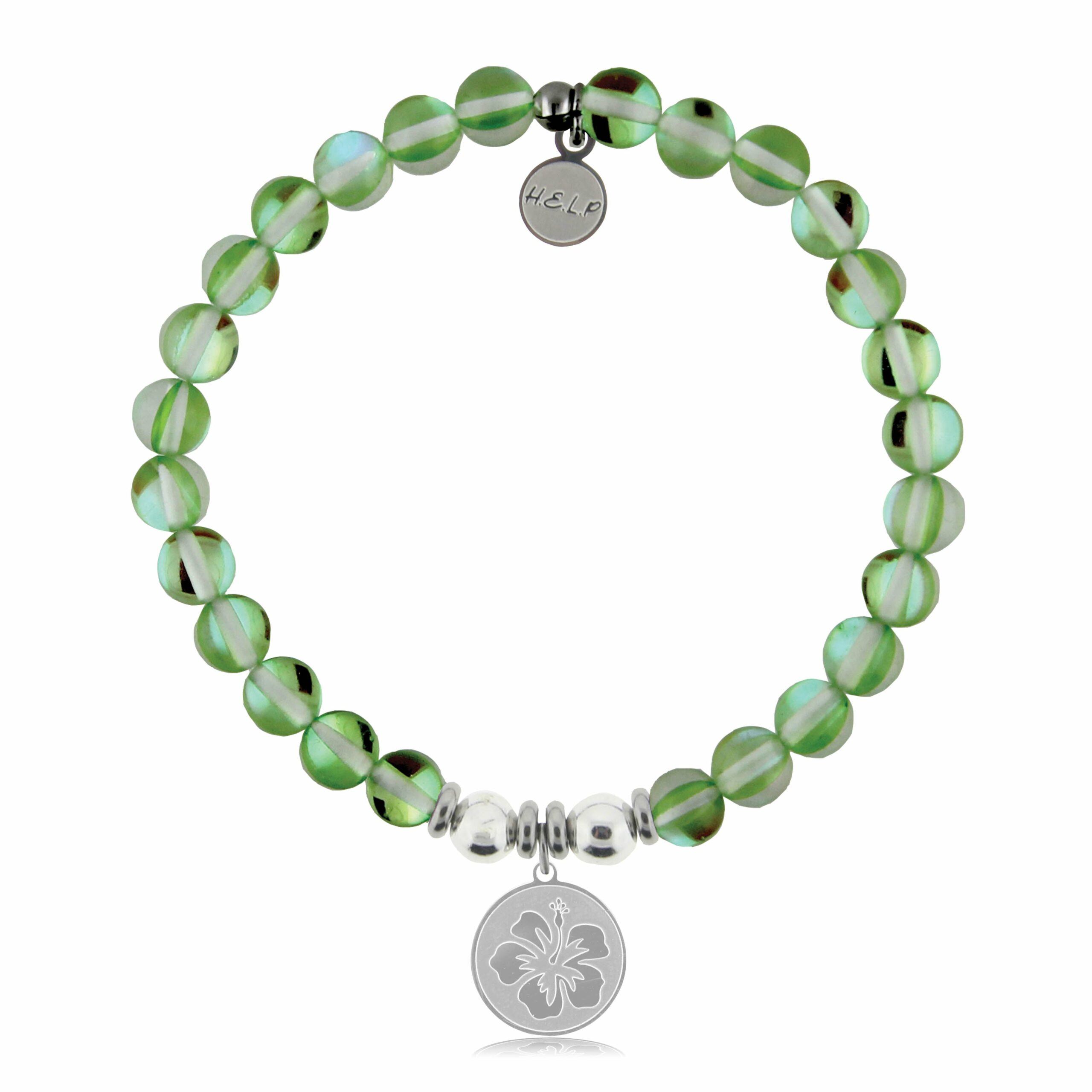 Hibiscus Charm with Green Opalescent Charity Bracelet