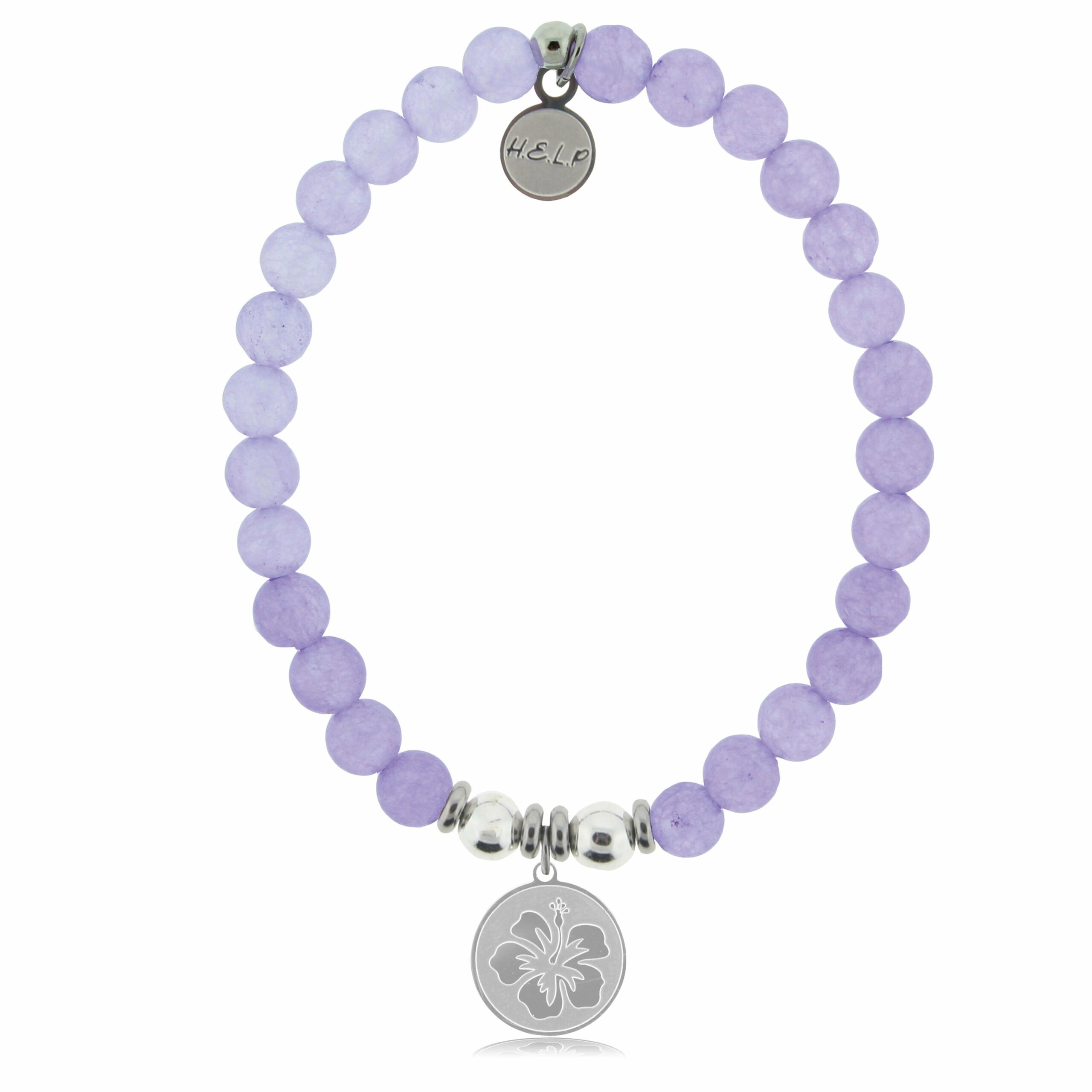 Hibiscus Charm with Purple Jade Beads Charity Bracelet