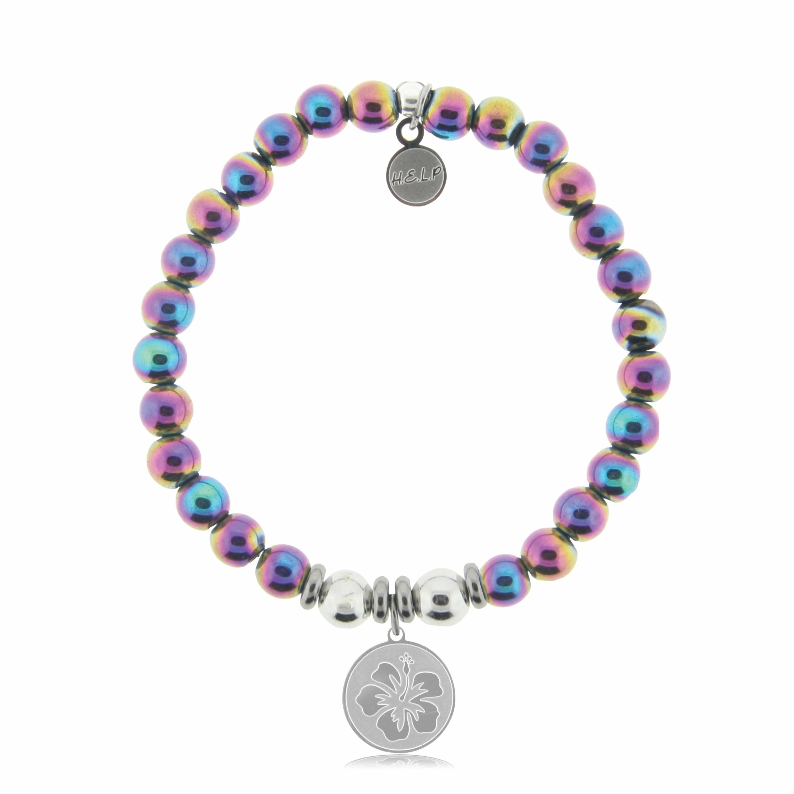 Hibiscus Charm with Rainbow Hematite Beads Charity Bracelet