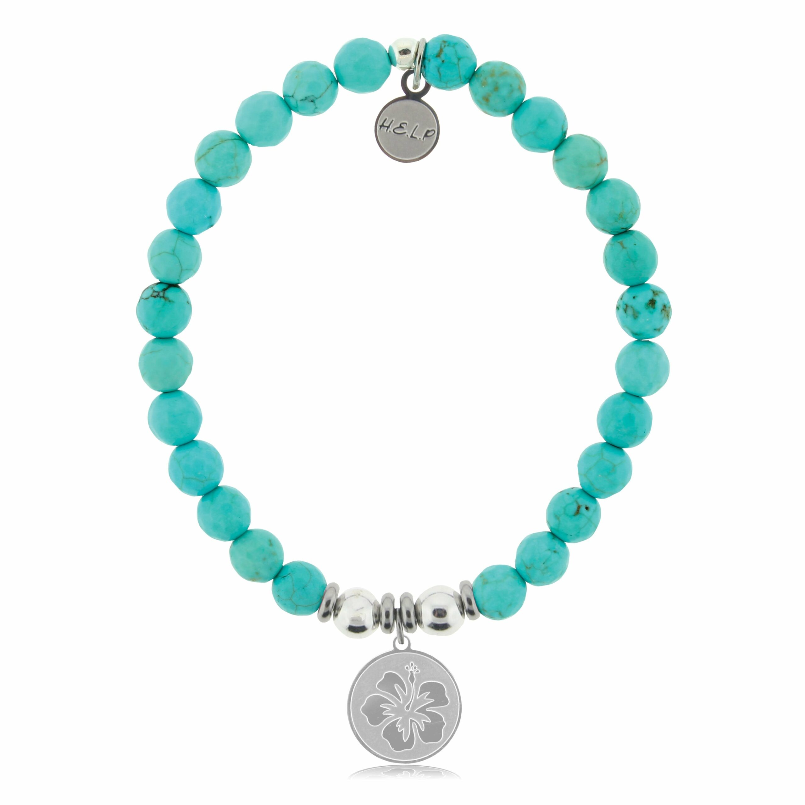 Hibiscus Charm with Turquoise Beads Charity Bracelet