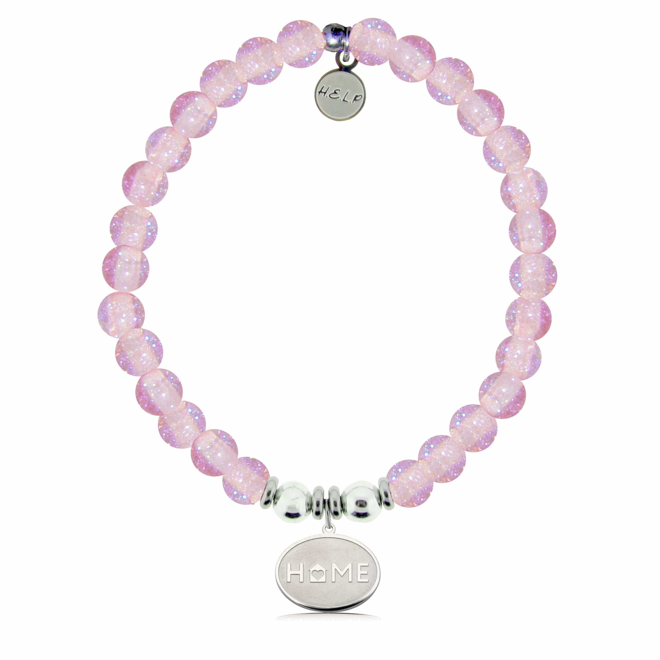 Home Heart Charm with Pink Glass Shimmer Charity Bracelet