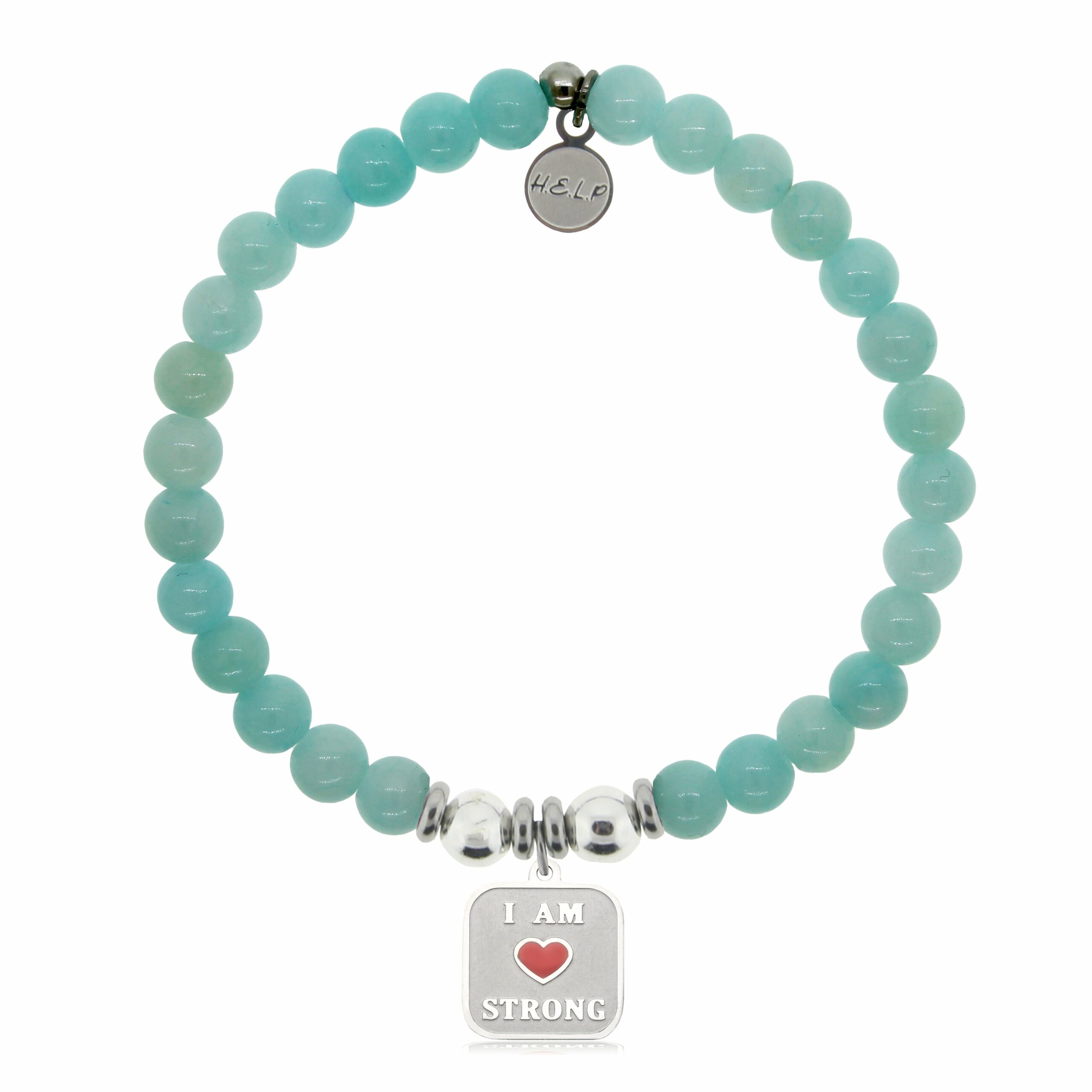 I am Strong Charm with Baby Blue Quartz Charity Bracelet