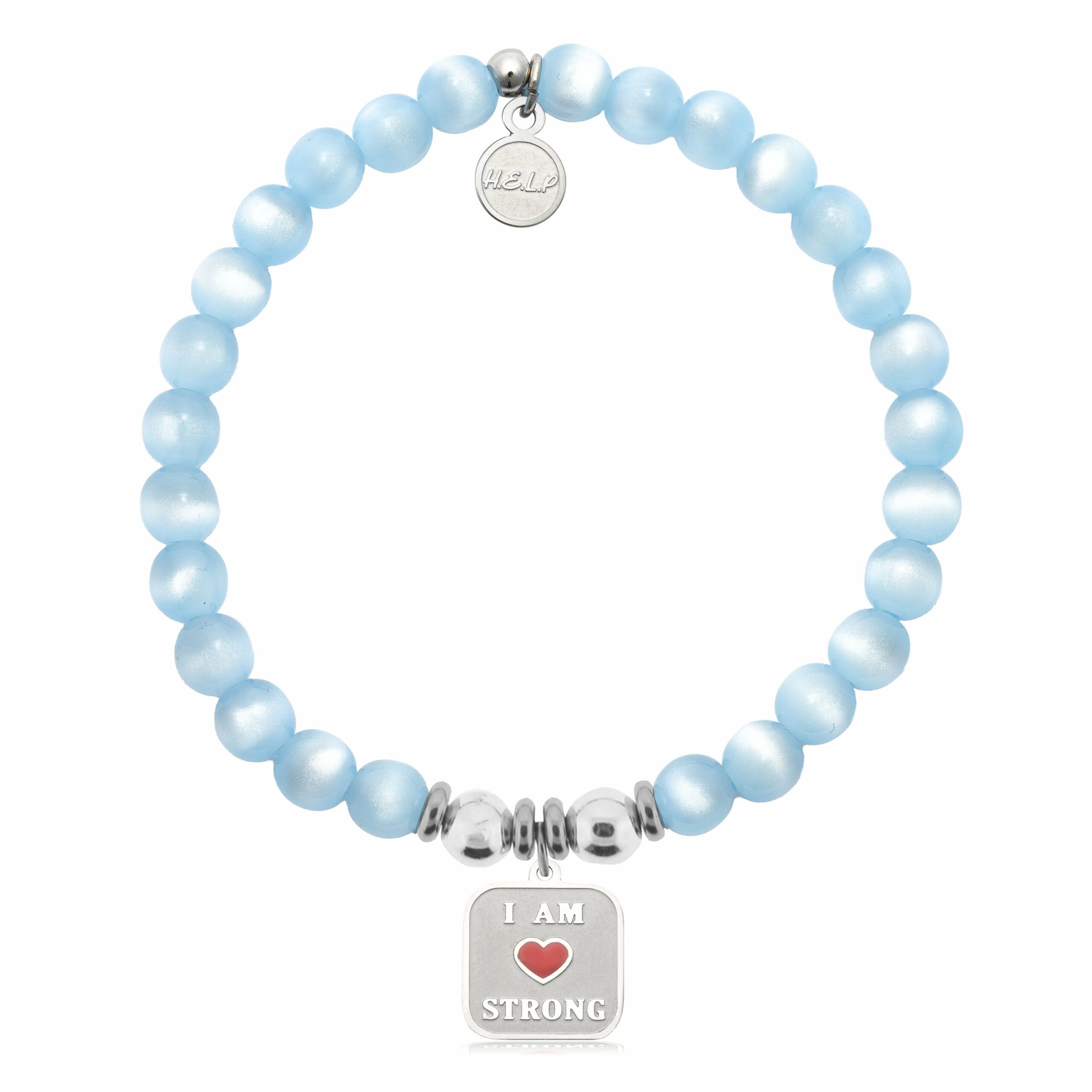 I am Strong Charm with Blue Selenite Charity Bracelet