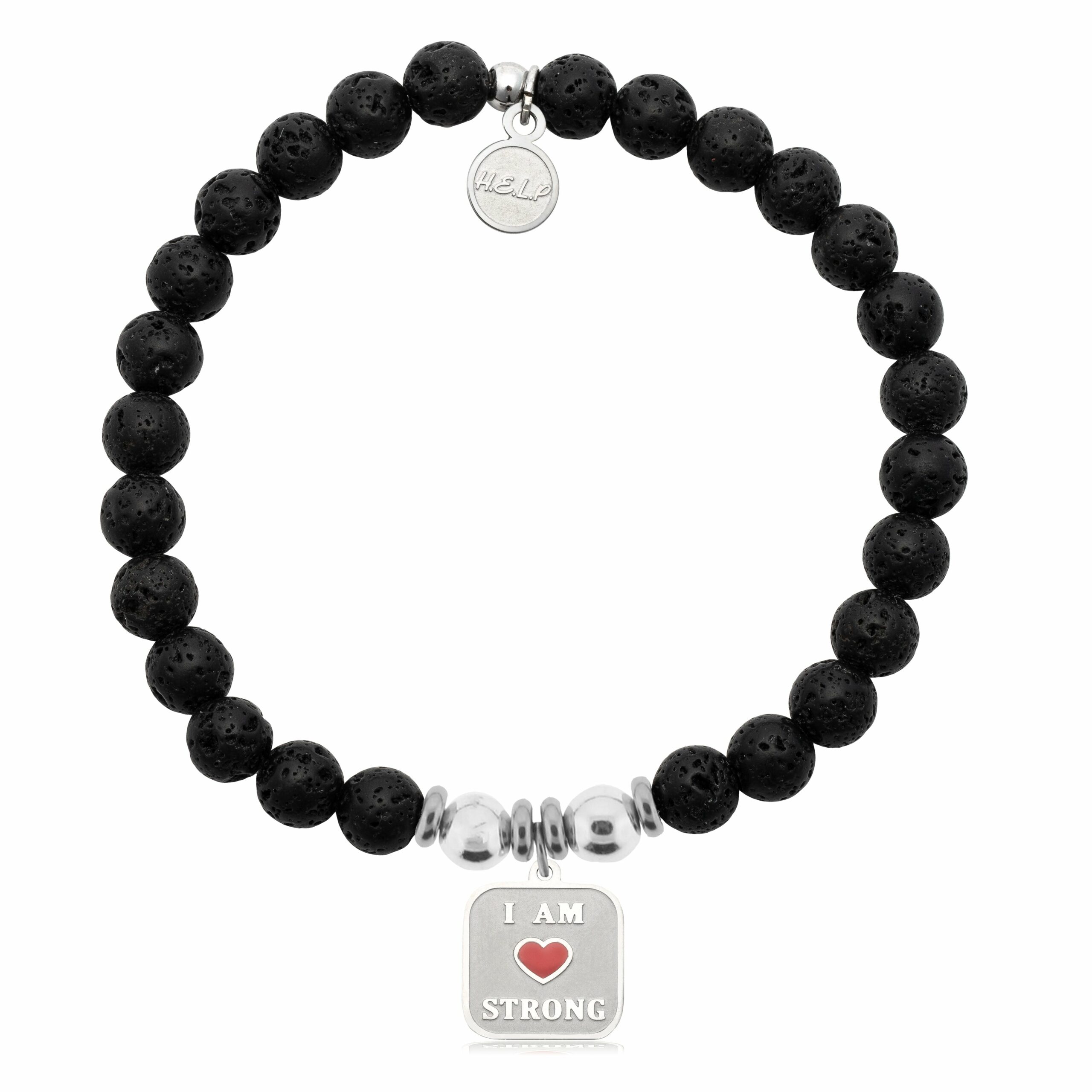 I am Strong Charm with Lava Rock Charity Bracelet