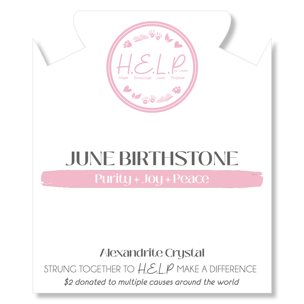 Birthstone Collection – June Alexandrite Crystal Charm with White Cats Eye Charity Bracelet