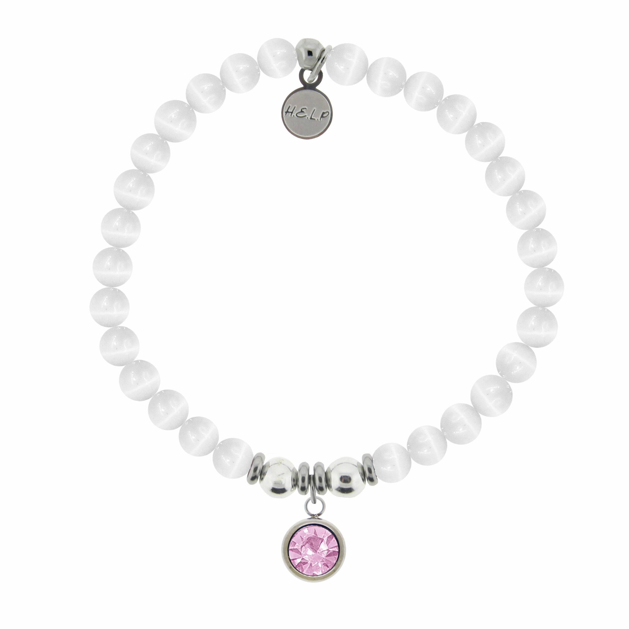 Birthstone Collection – June Alexandrite Crystal Charm with White Cats Eye Charity Bracelet