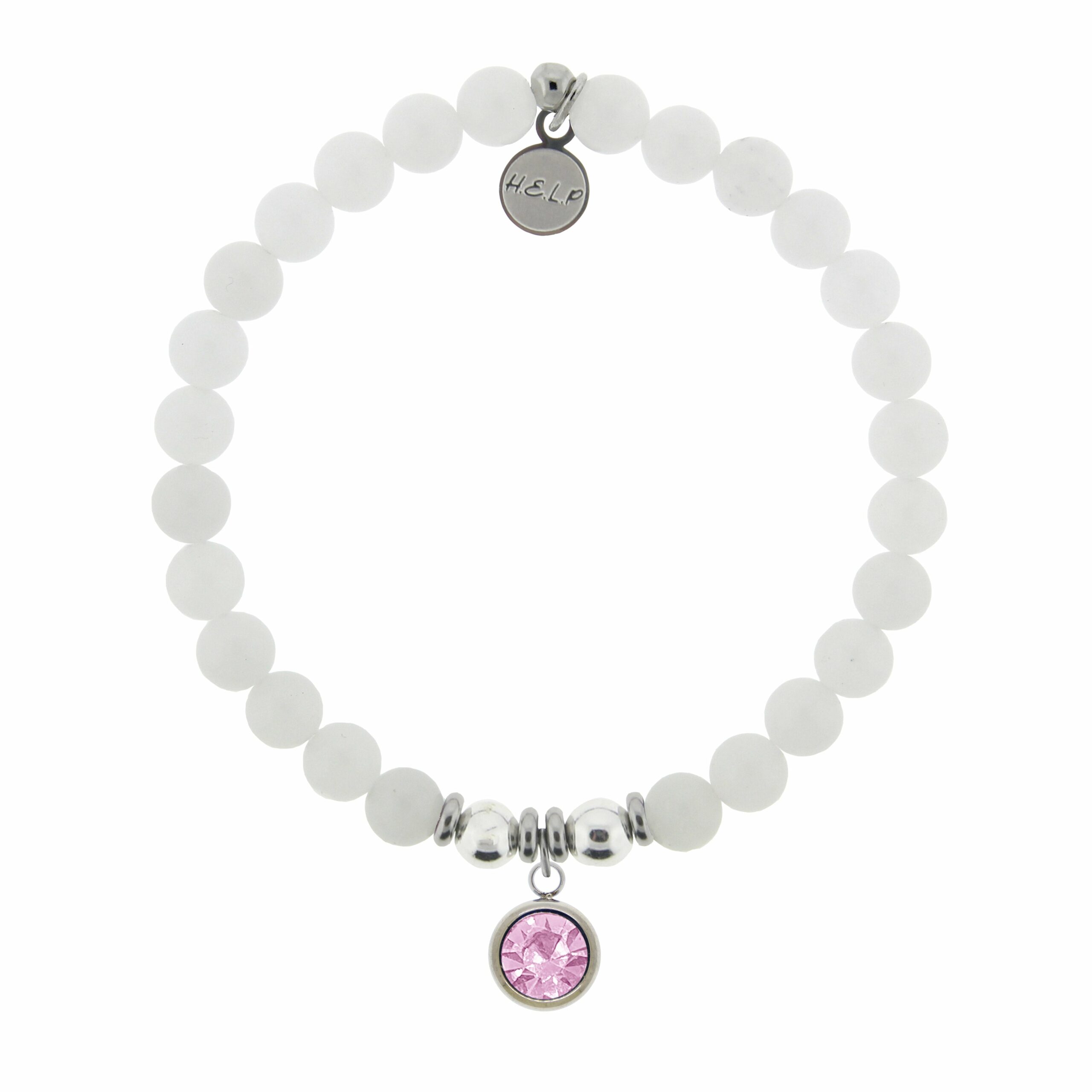 Birthstone Collection – June Alexandrite Crystal Charm with White Jade Charity Bracelet