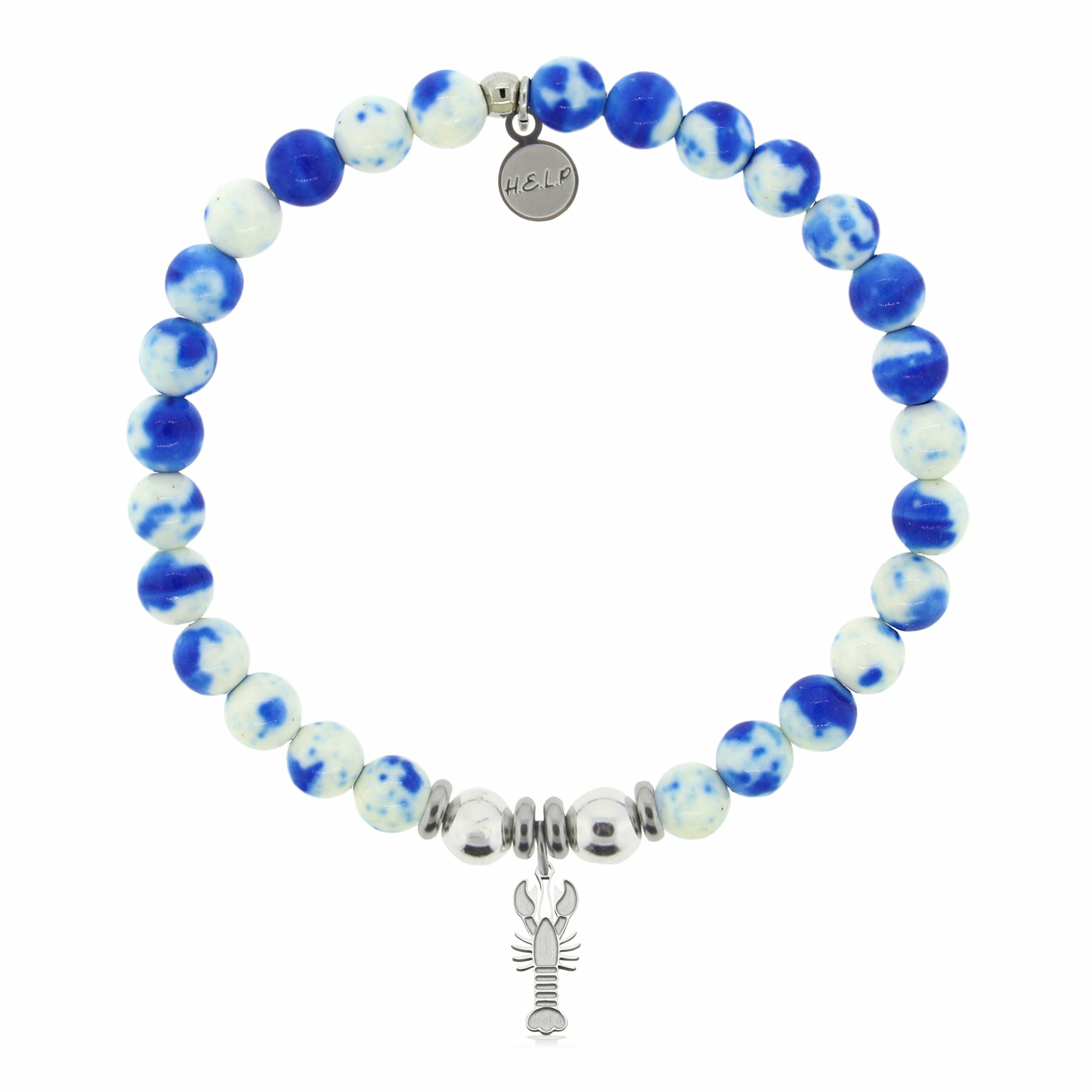 Lobster Charm with Blue and White Jade Charity Bracelet