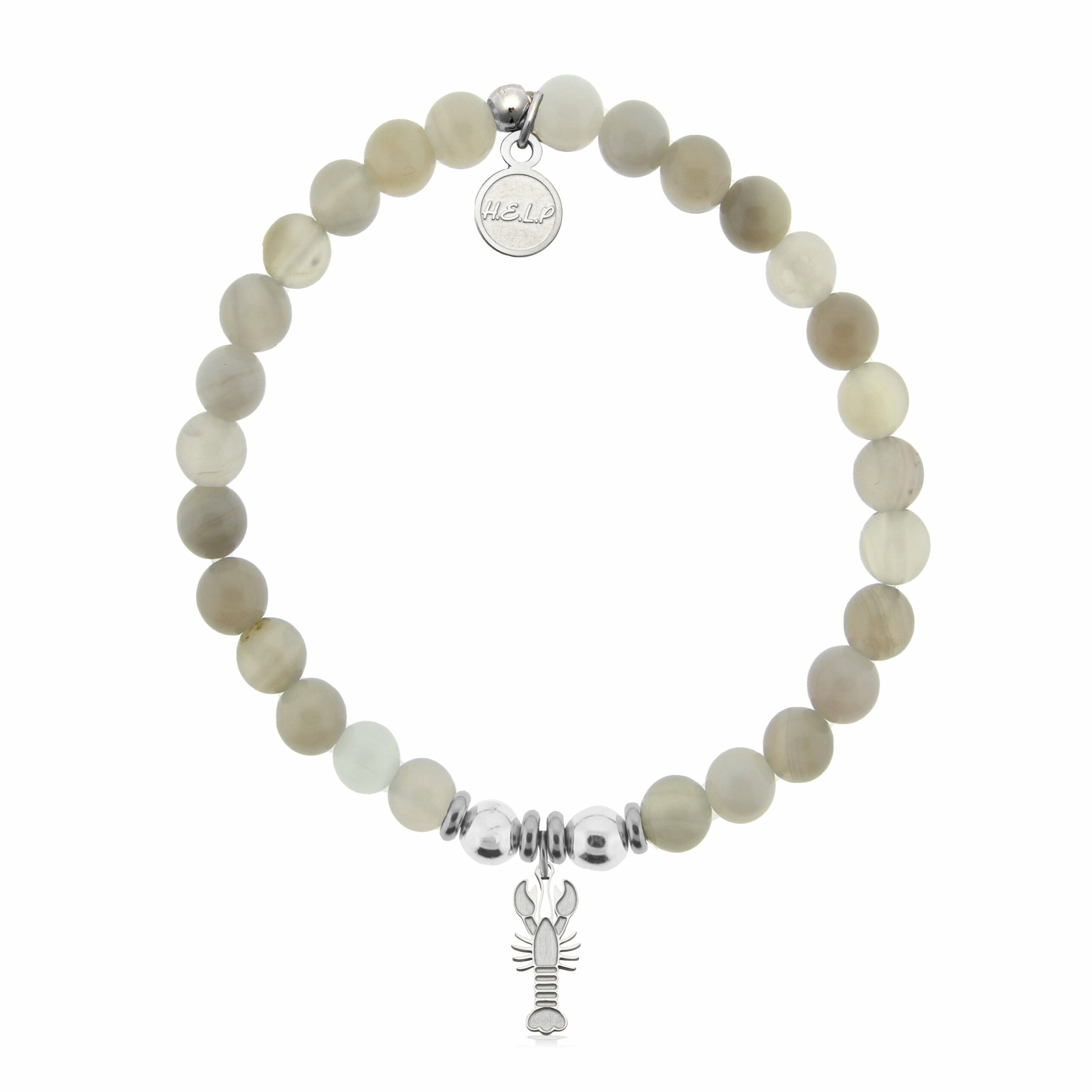 Lobster Charm with Grey Stripe Agate Charity Bracelet