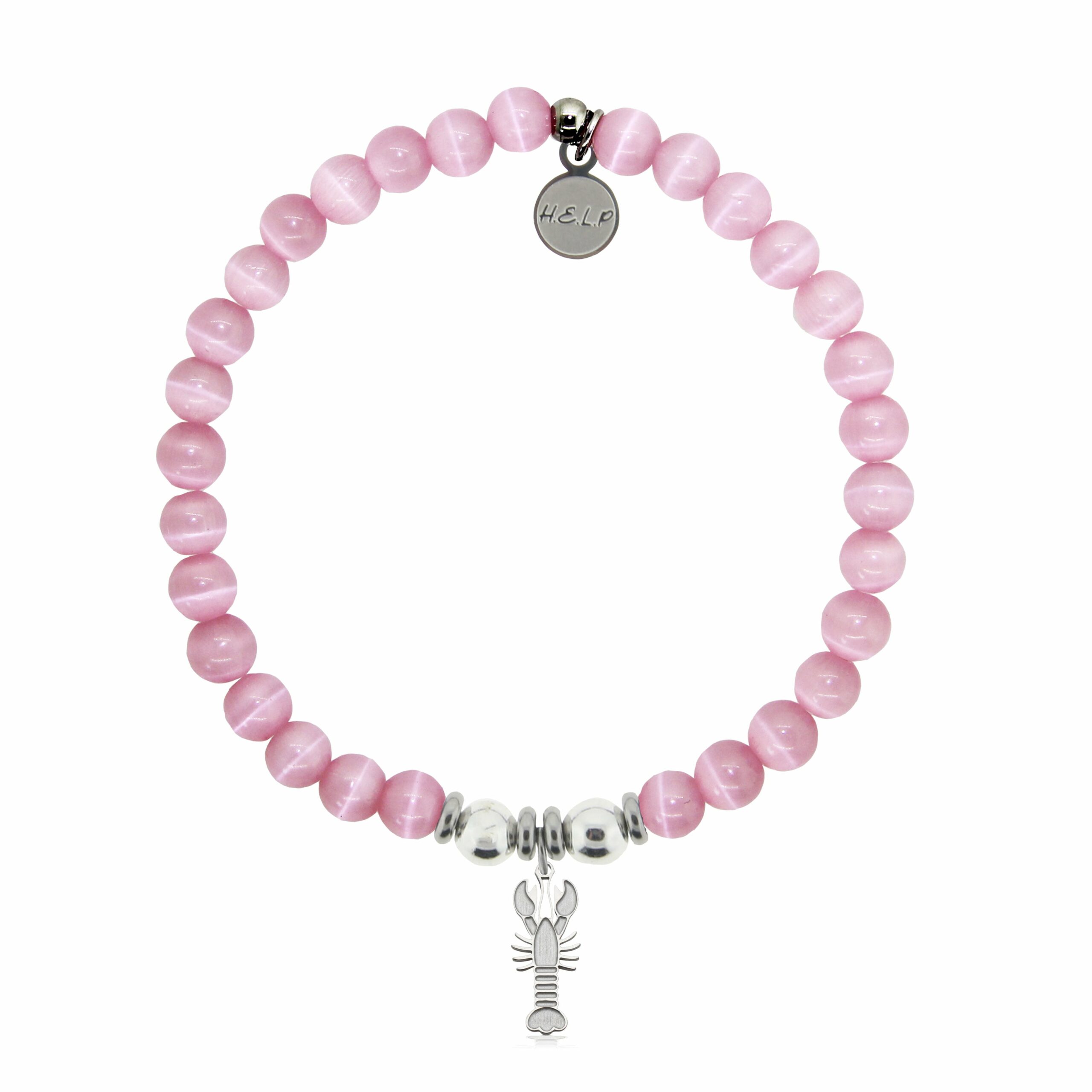 Lobster Charm with Pink Cats Eye Charity Bracelet