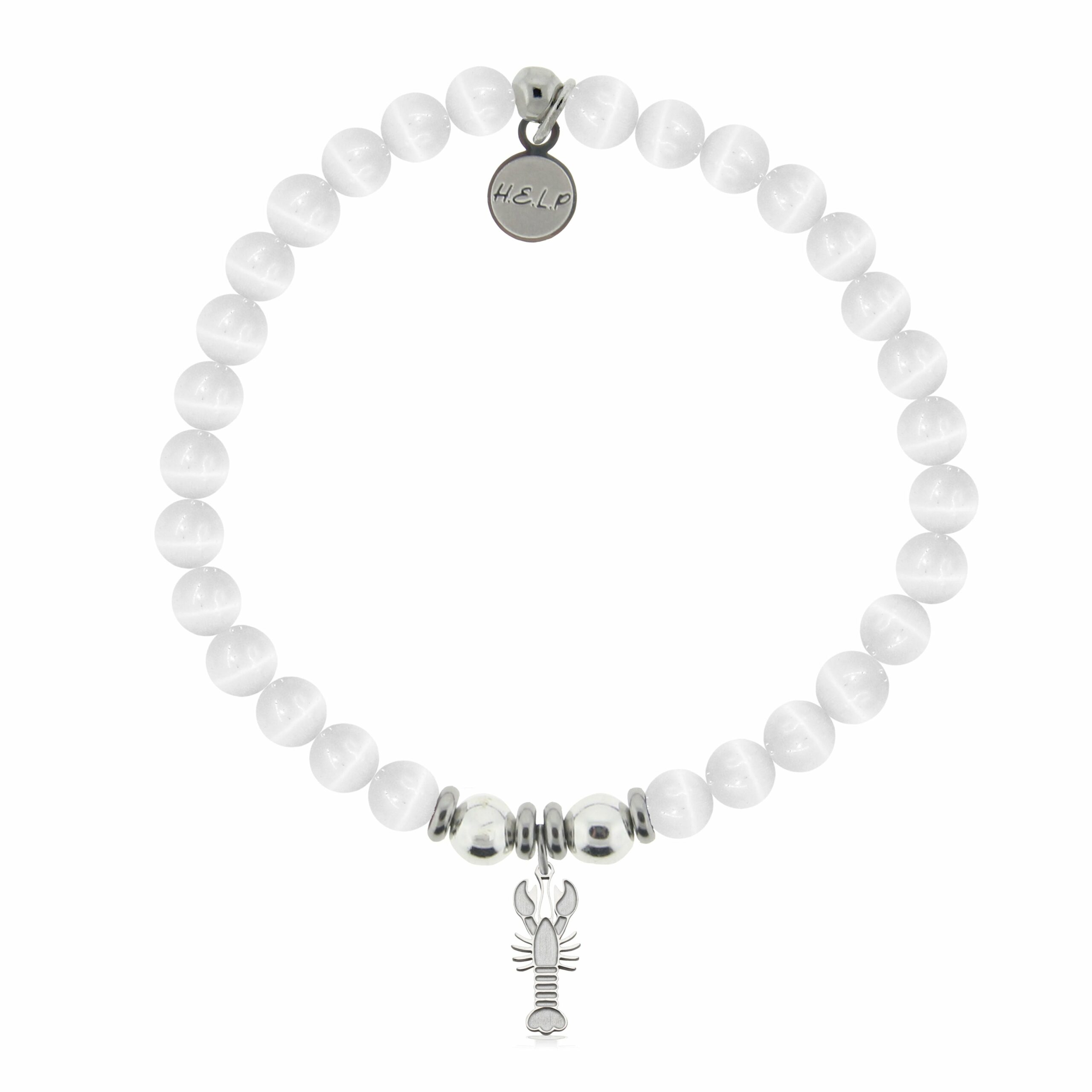 Lobster Charm with White Cats Eye Charity Bracelet