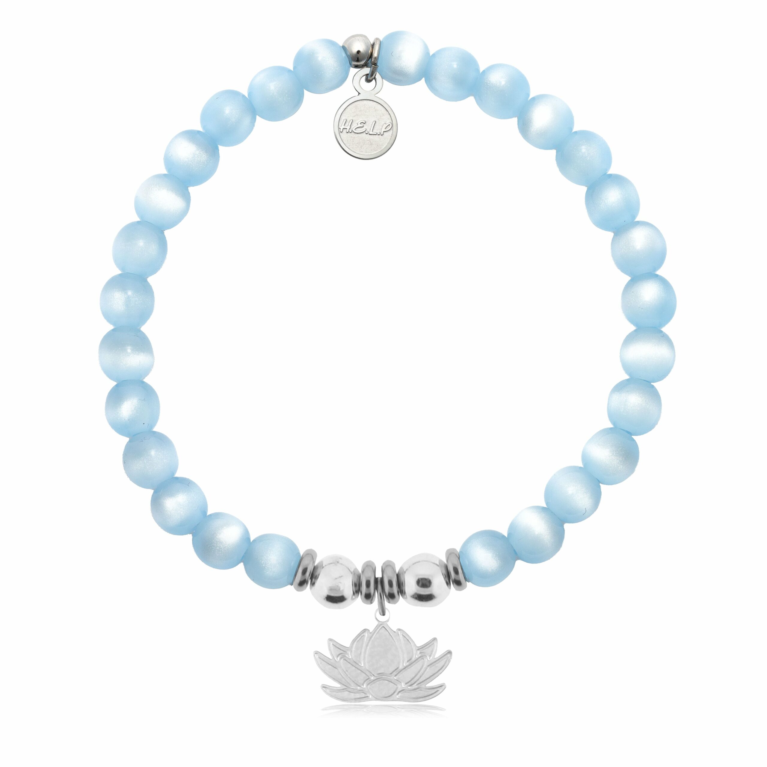 Lotus Charm with Blue Selenite Charity Bracelet