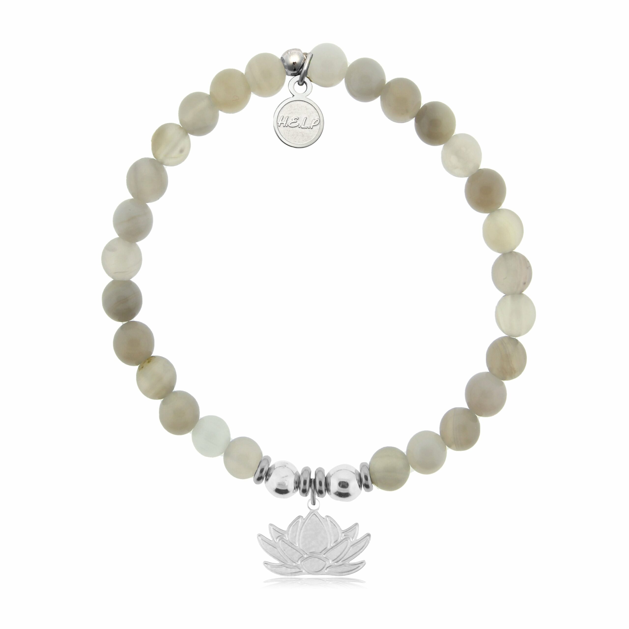 Lotus Charm with Grey Stripe Agate Charity Bracelet