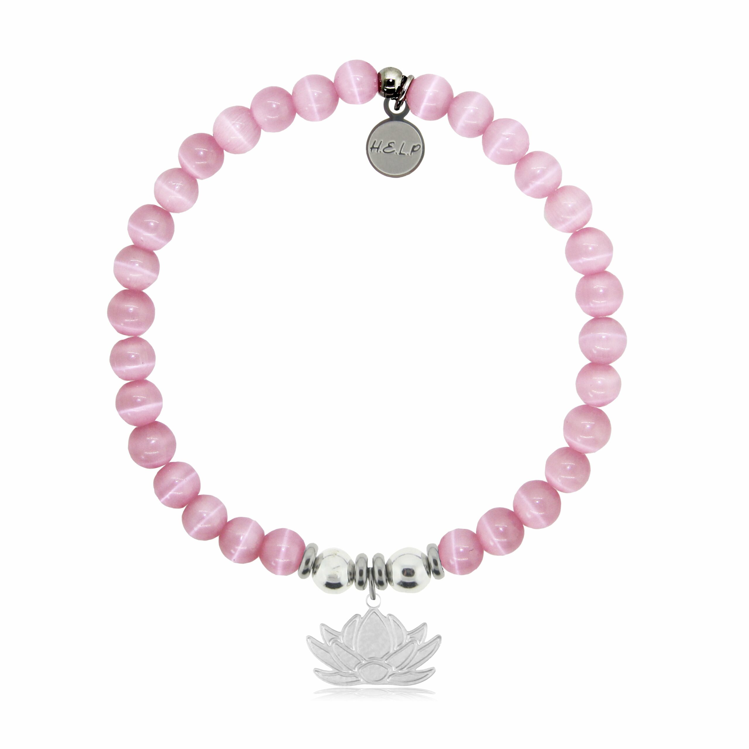 Lotus Charm with Pink Cats Eye Charity Bracelet