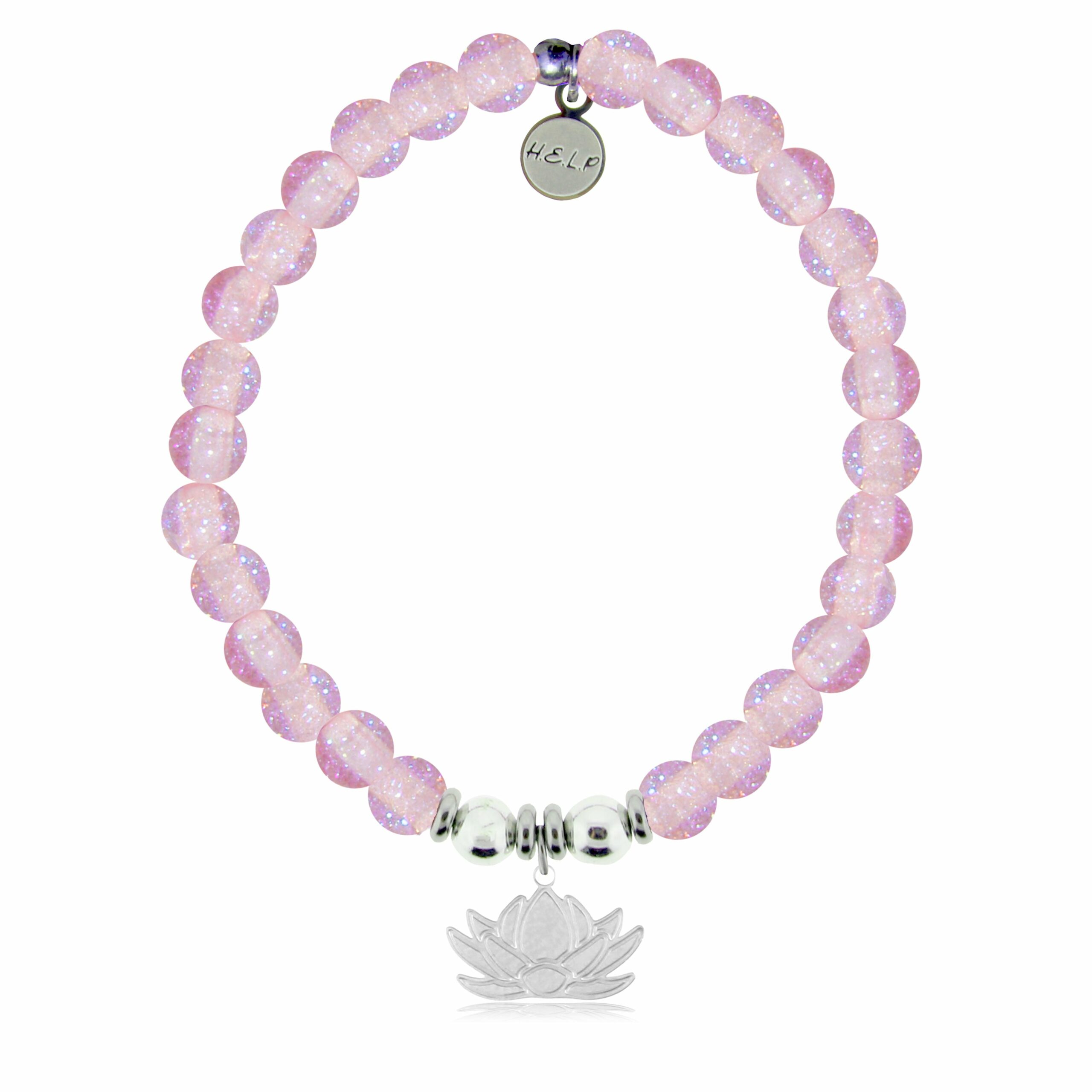 Lotus Charm with Pink Glass Shimmer Charity Bracelet