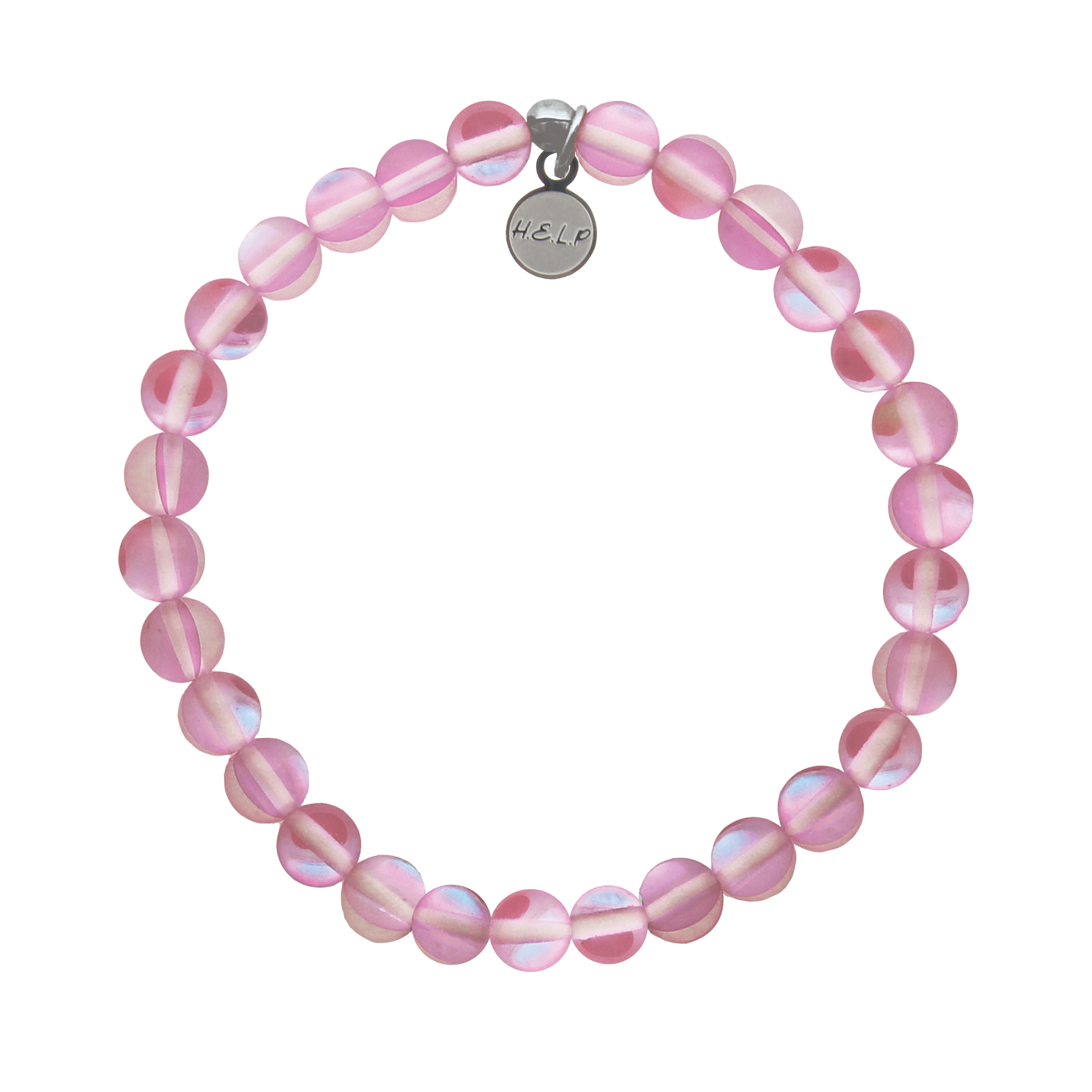 Love You Stacker Bracelet with Pink Opalescent Beads