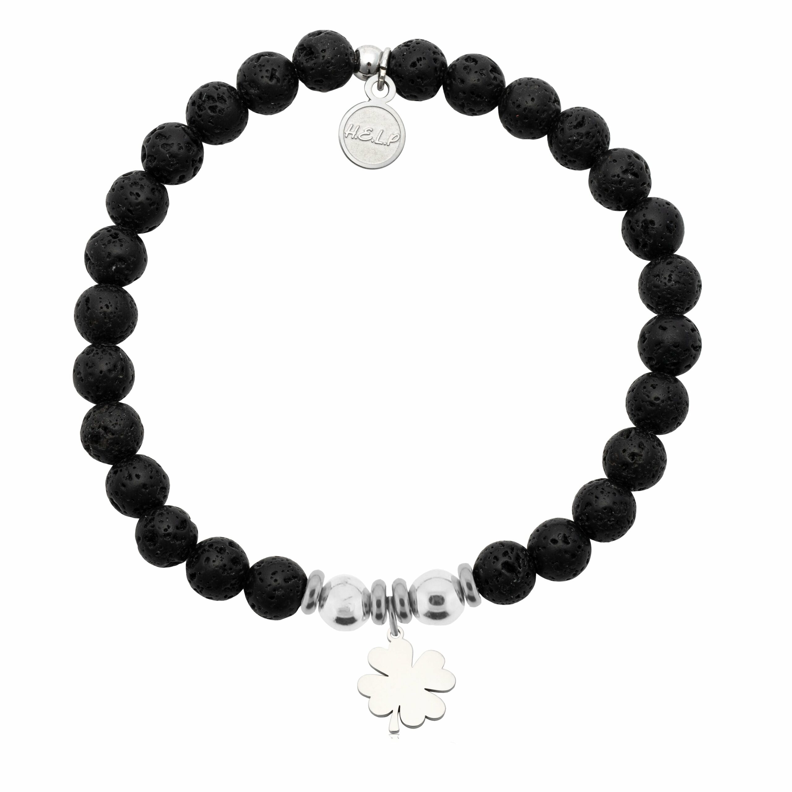 Lucky Clover Charm with Lava Rock Charity Bracelet