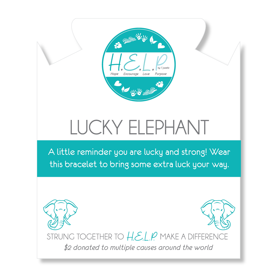 Lucky Elephant Charm with Aqua Blue Seaglass Charity Bracelet