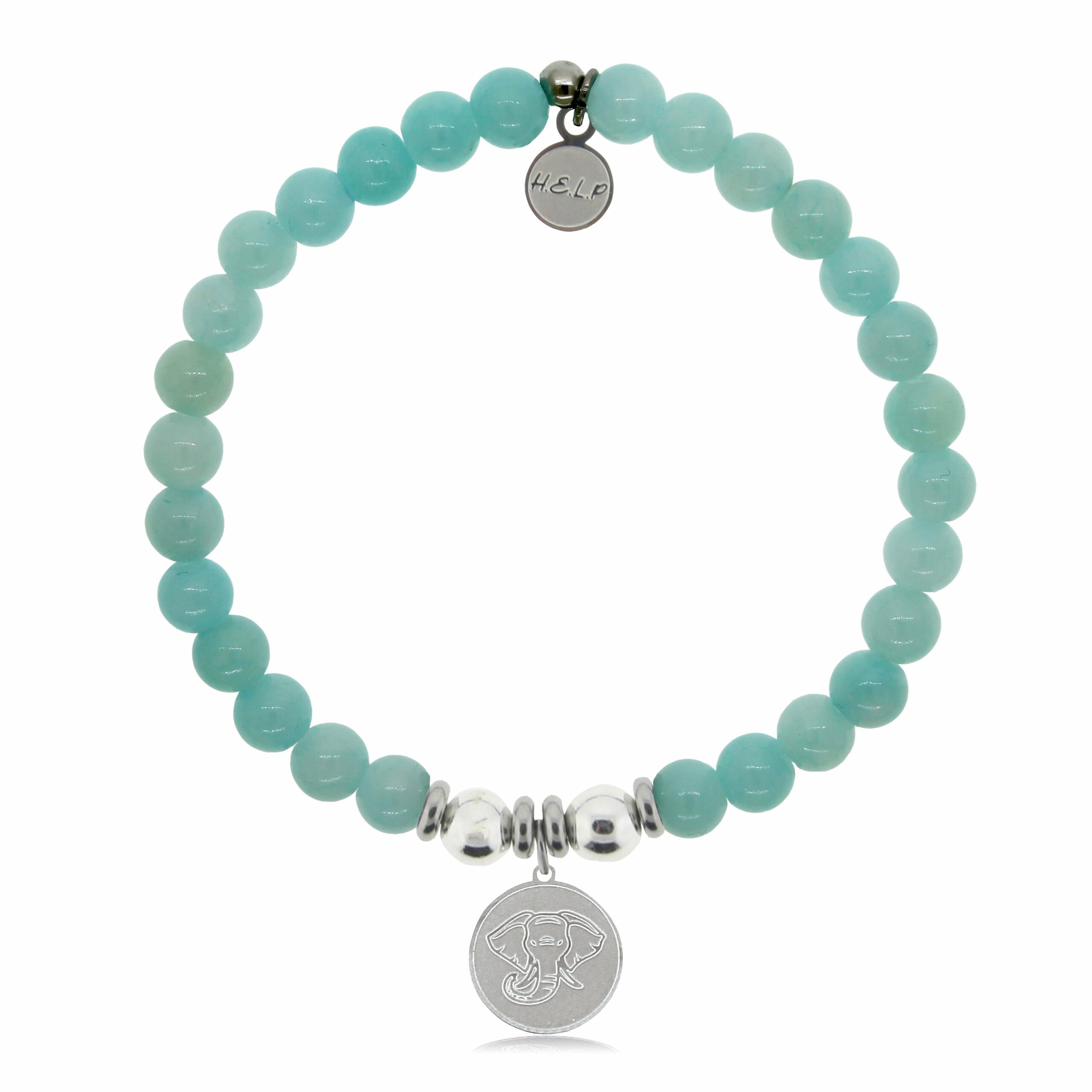 Lucky Elephant Charm with Baby Blue Quartz Beads Charity Bracelet