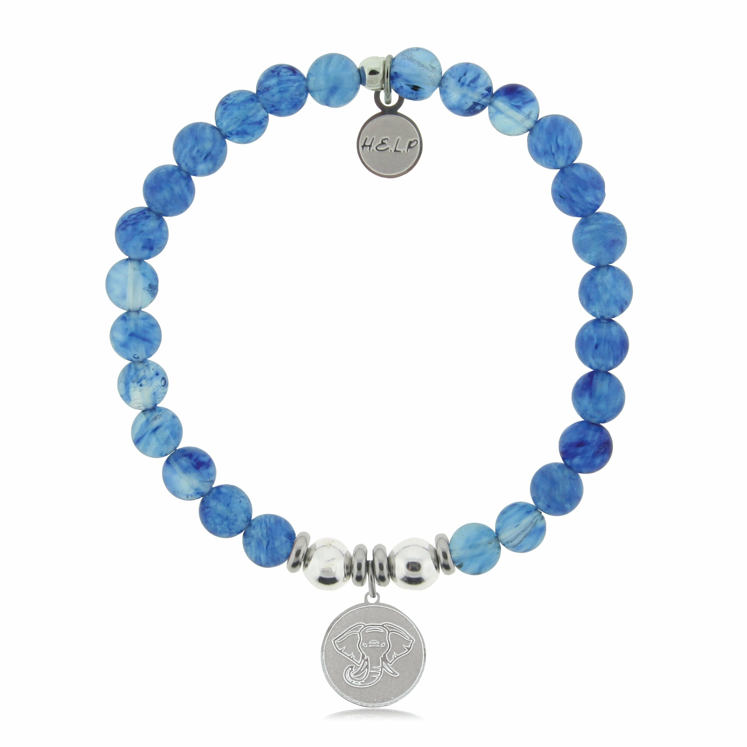 Lucky Elephant Charm with Blueberry Quartz Beads Charity Bracelet