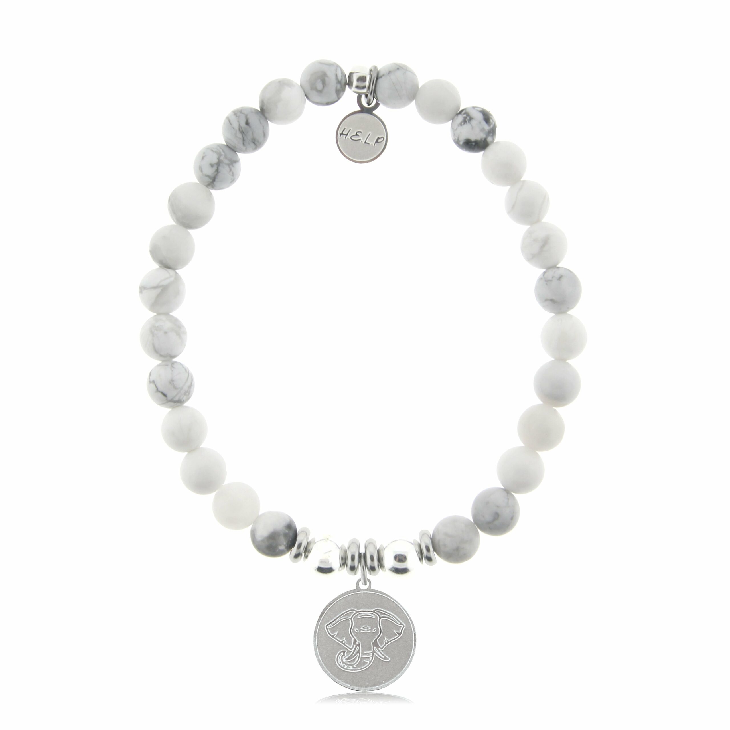 Lucky Elephant Charm with Howlite Beads Charity Bracelet