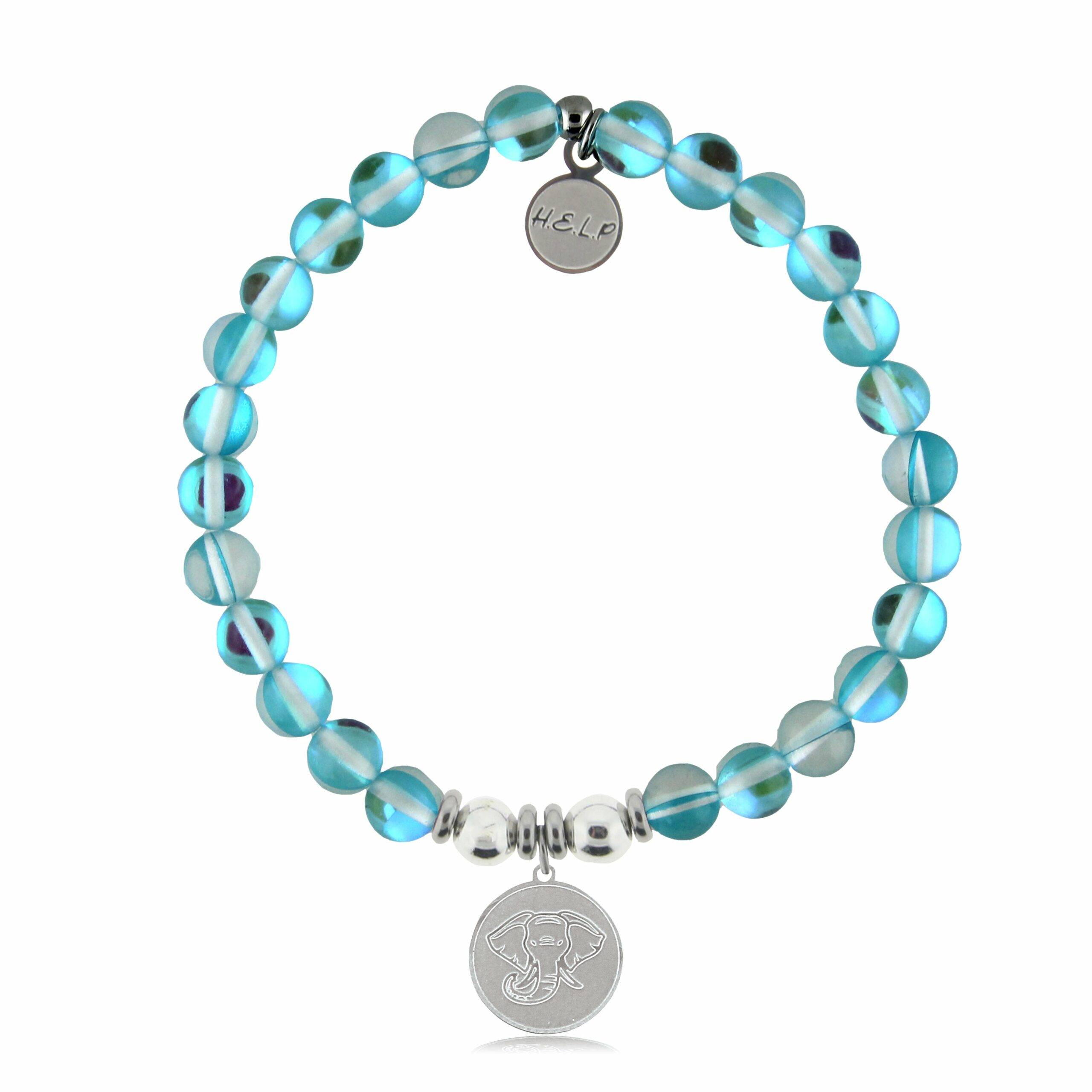 Lucky Elephant Charm with Light Blue Opalescent Charity Bracelet