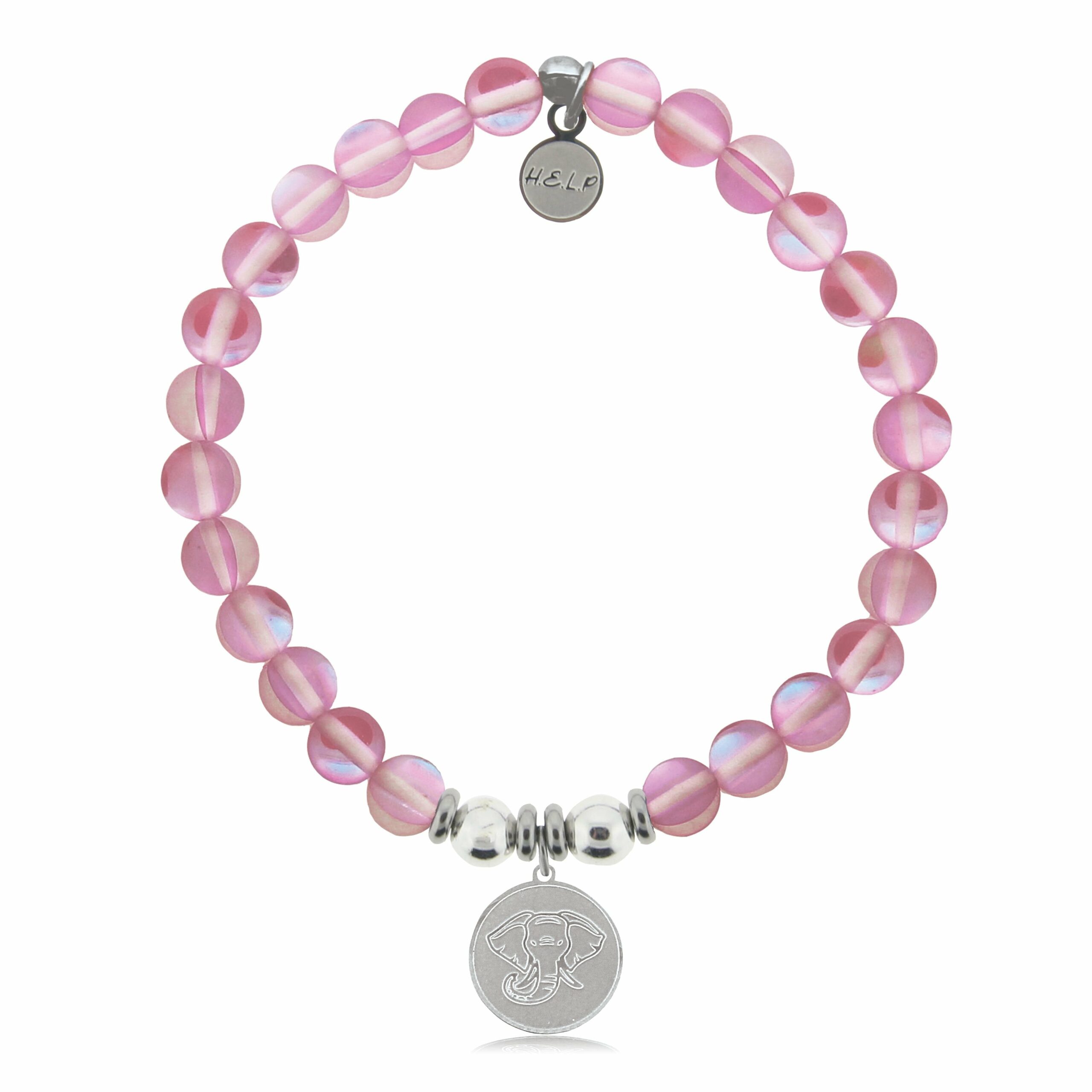 Lucky Elephant Charm with Pink Opalescent Beads Charity Bracelet