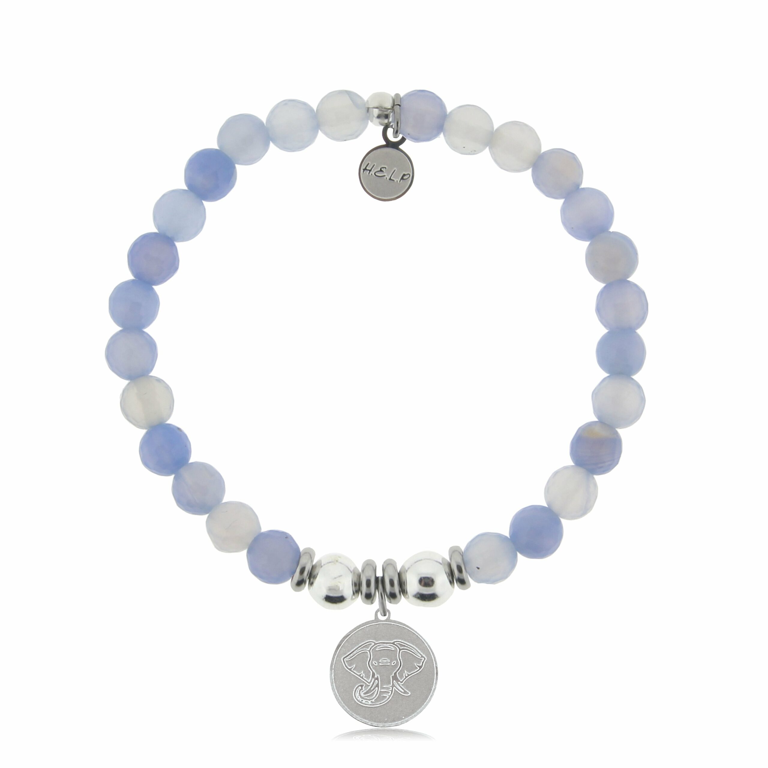 Lucky Elephant Charm with Sky Blue Agate Beads Charity Bracelet