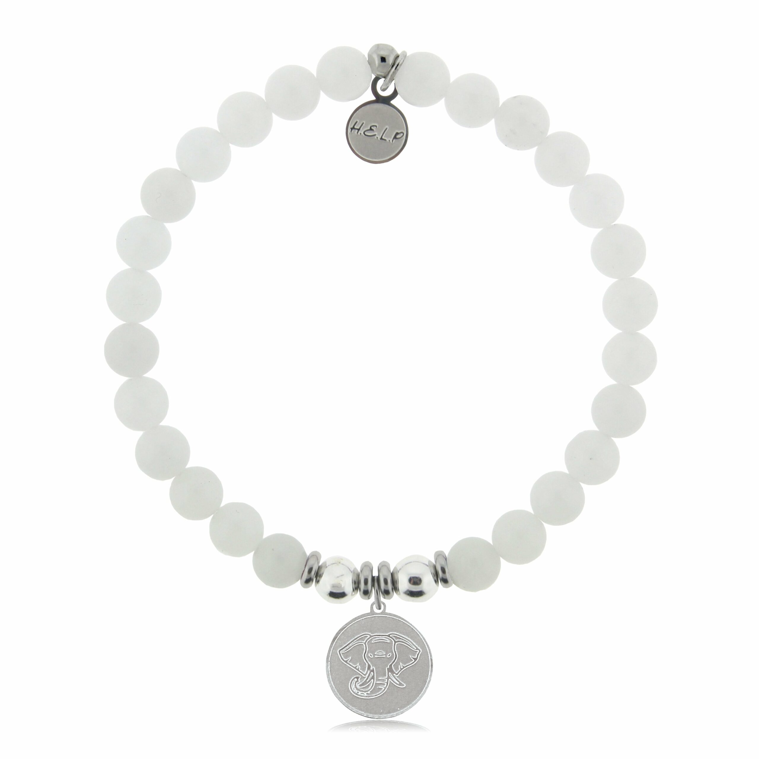 Lucky Elephant Charm with White Jade Beads Charity Bracelet