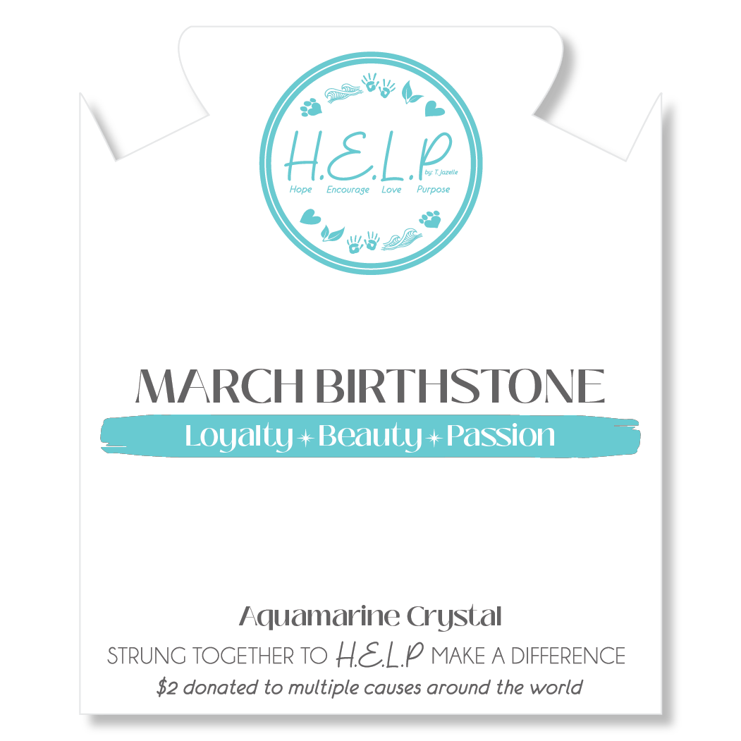 Birthstone Collection – March Aquamarine Crystal Charm with White Cats Eye Charity Bracelet