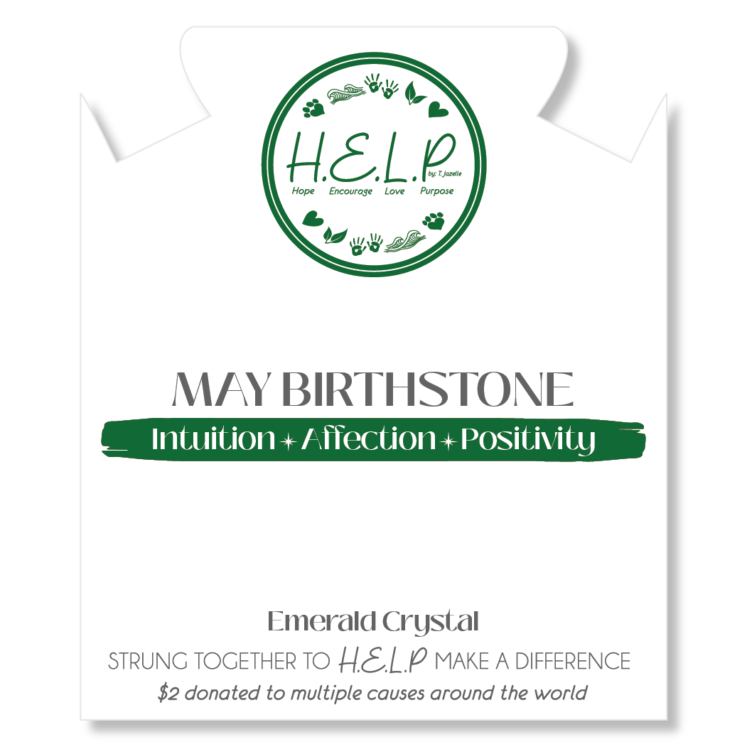 Birthstone Collection – May Emerald Crystal Charm with White Cats Eye Charity Bracelet